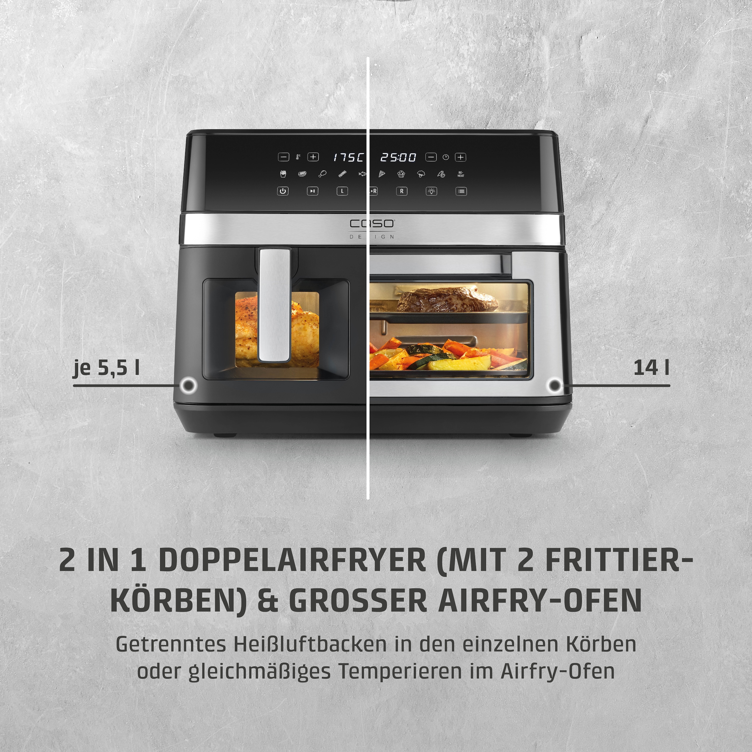 Caso Heißluftfritteuse »3186 Design AirFry DuoChef«, 2200 W, Fassungsvermögen 0 l