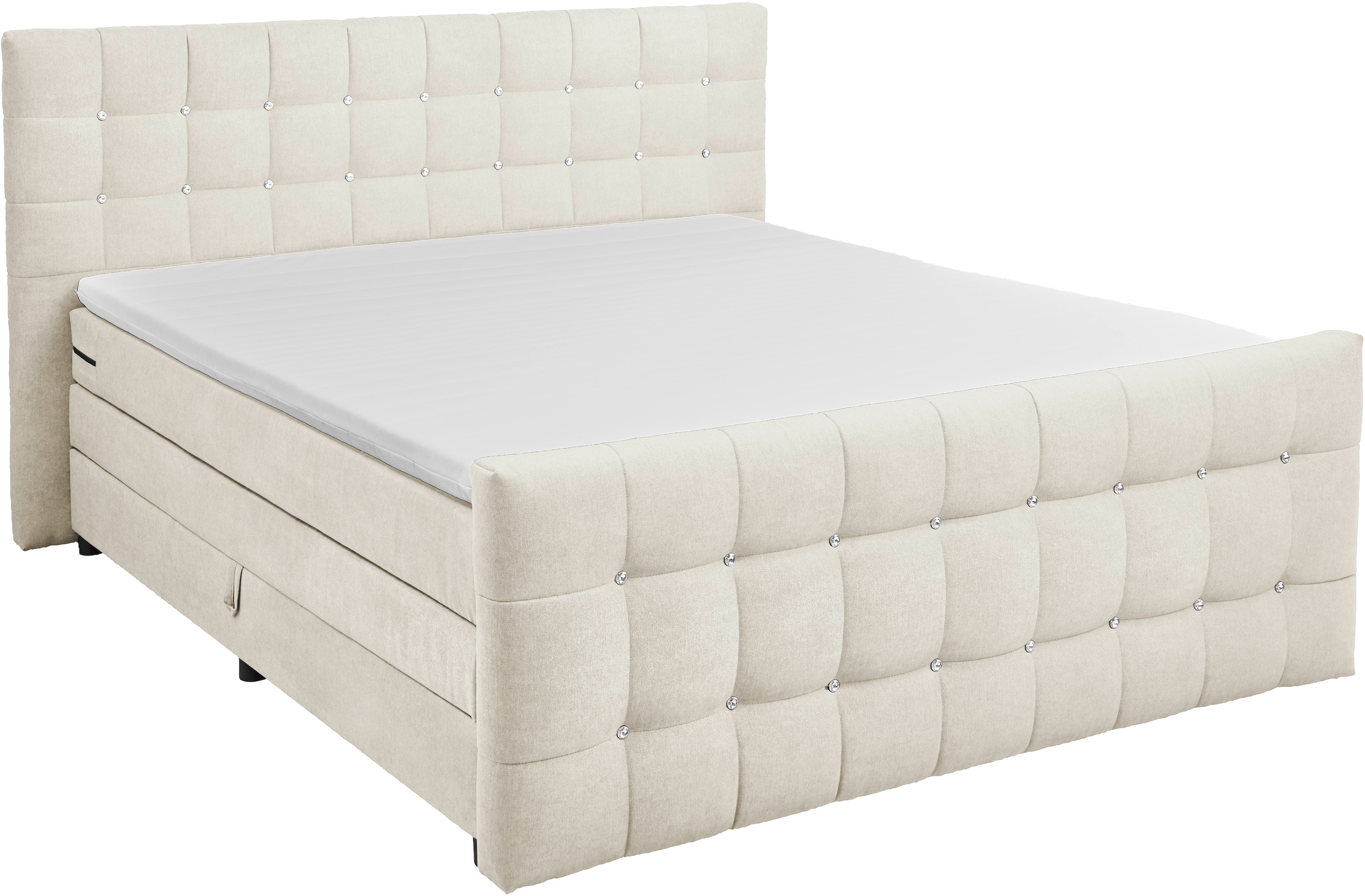 ED EXCITING DESIGN Boxspringbett »Loberie«, mit Strasssteinen im Kopf- und Fußteil, inkl. Bettkasten
