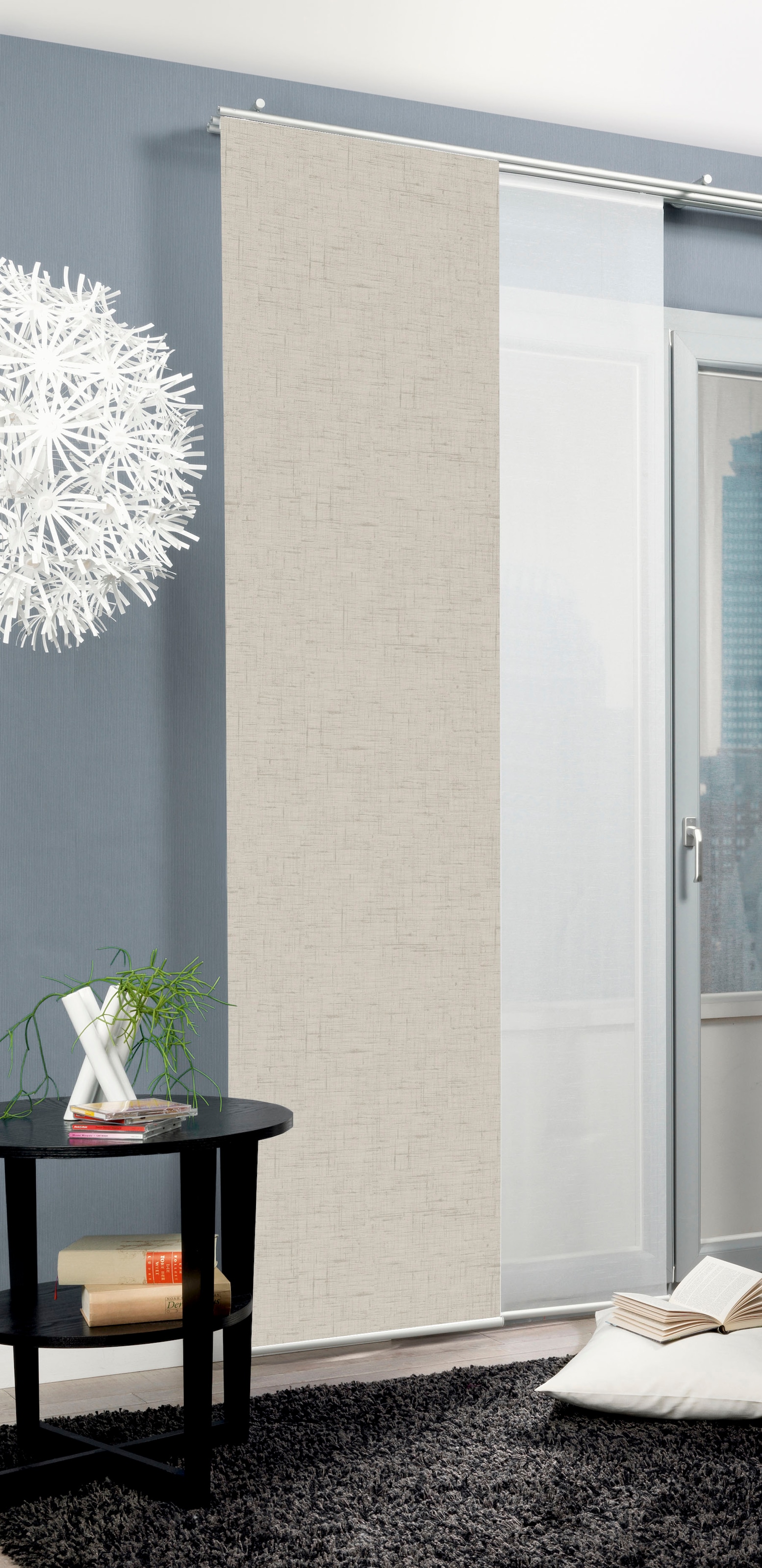 Schiebegardine HOME WOHNIDEEN, B:60cm H:245cm, grau, Polyester, Wohnzimmer, Gardinen, "PIVE", Schiebegardine PIVE digitalbedruckt