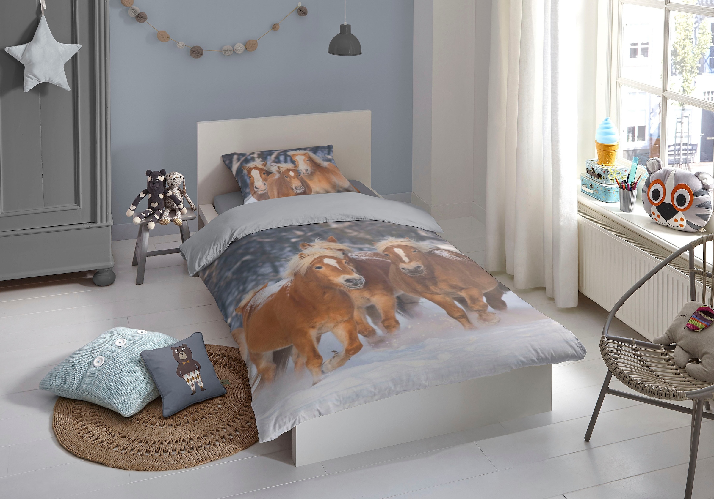 good morning Kinderbettwäsche "Happy horses" 2 Stk. tlg. Biber, 135x200, We günstig online kaufen