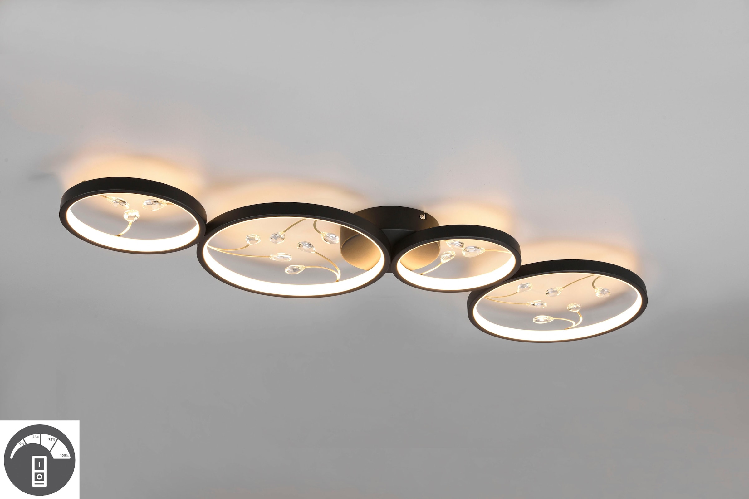 TRIO Leuchten LED Deckenleuchte »Groovy«, 1 flammig-flammig, Deckenlampe  3000K mit Glas-Deko, 3 Dimmstufen, LED 37W 4600 Lumen | BAUR