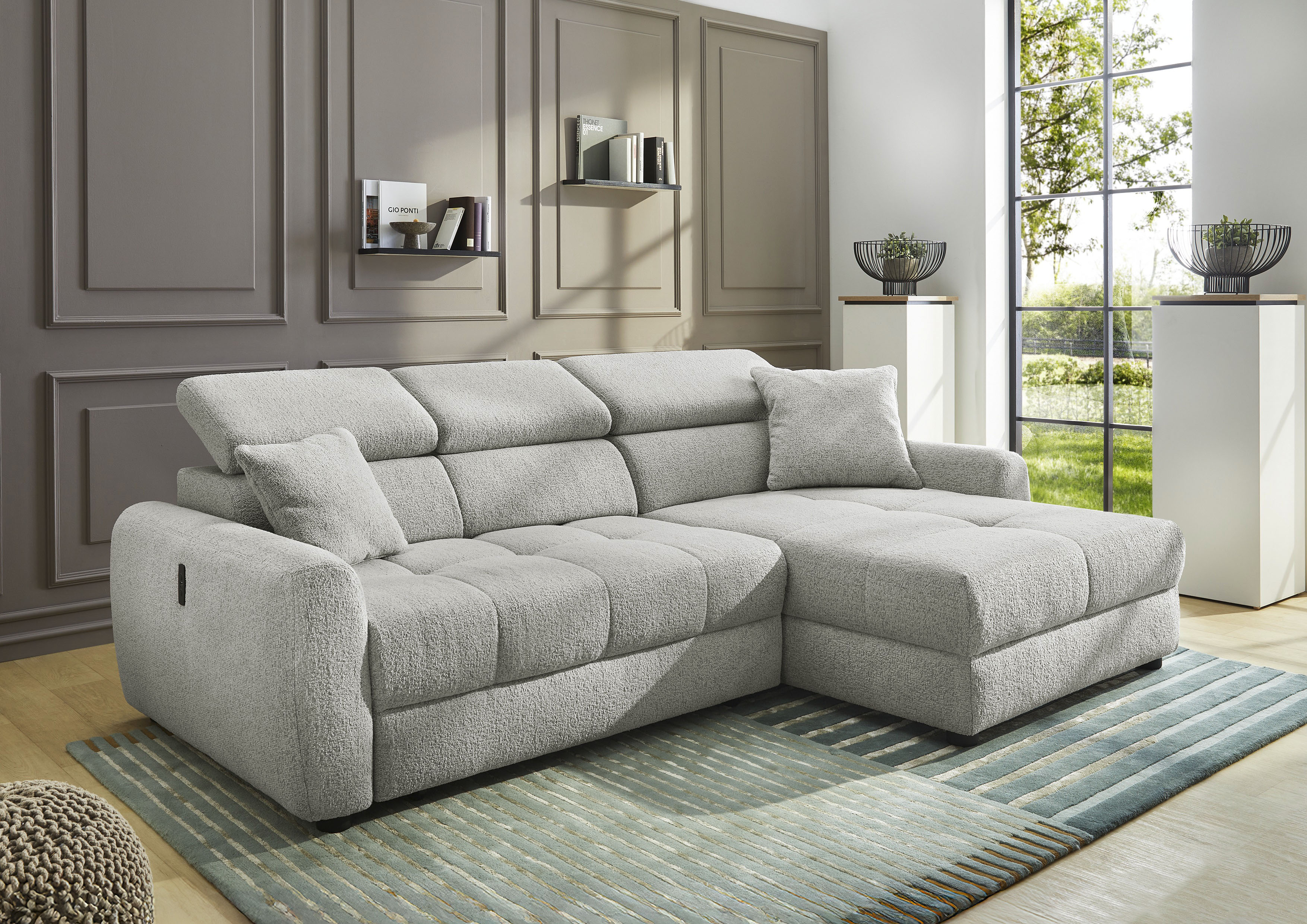 Jockenhöfer Gruppe "Move, L-Form, B: 270cm, mit 60 cm elektrischer Sitztiefenverstellung" 140kg Belastbarkeit je Sitz, Kopfteilverstellung & USB-Anschluss