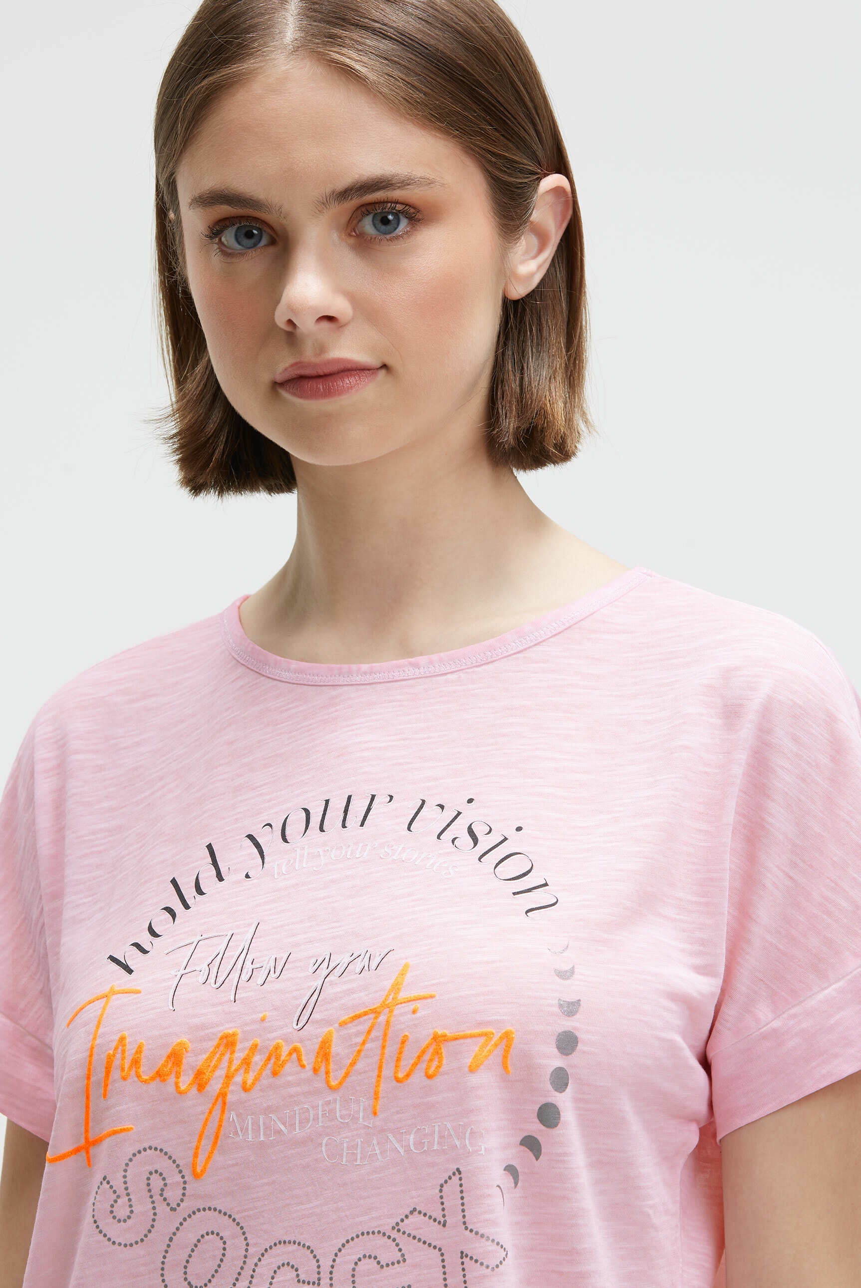 SOCCX Rundhalsshirt mit Bindeband am Saum