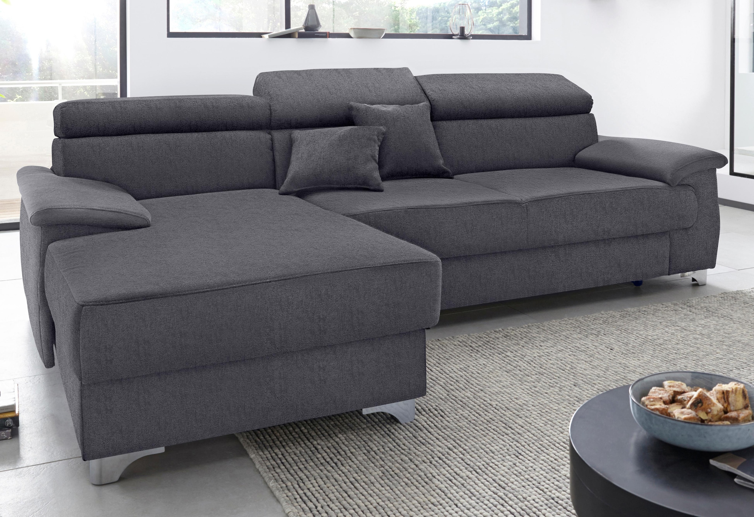 DOMO collection Ecksofa »Mira, inklusive Kopfteilverstellung für mehr Wohlfühlkomfort, L-Form«, wahlweise mit Bettfunktion und Bettkasten, elegant und modern