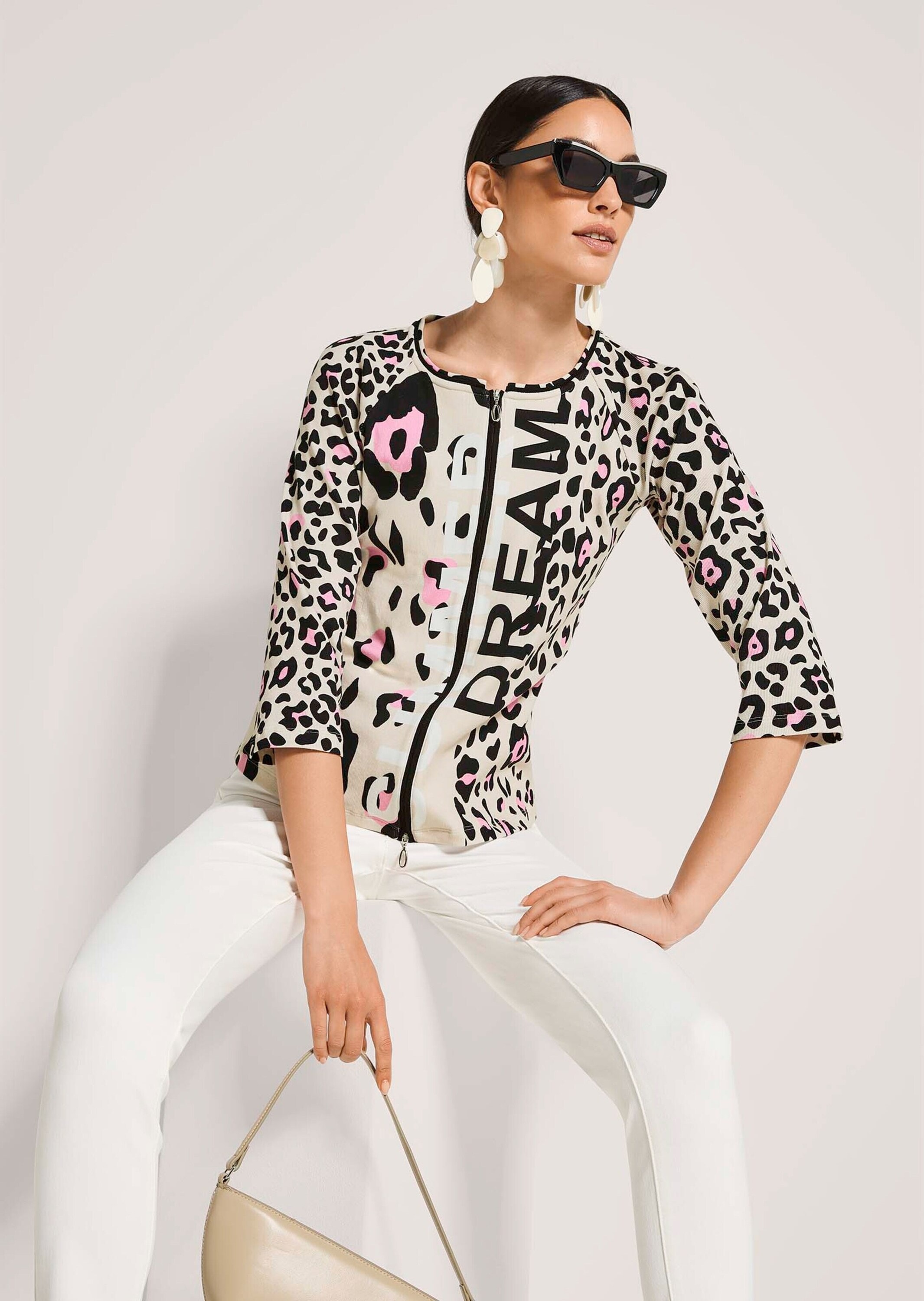 MADELEINE Langarmshirt »Shirtjacke Sportiver Halbarm Shirtblazer mit Print« Rippenqualität