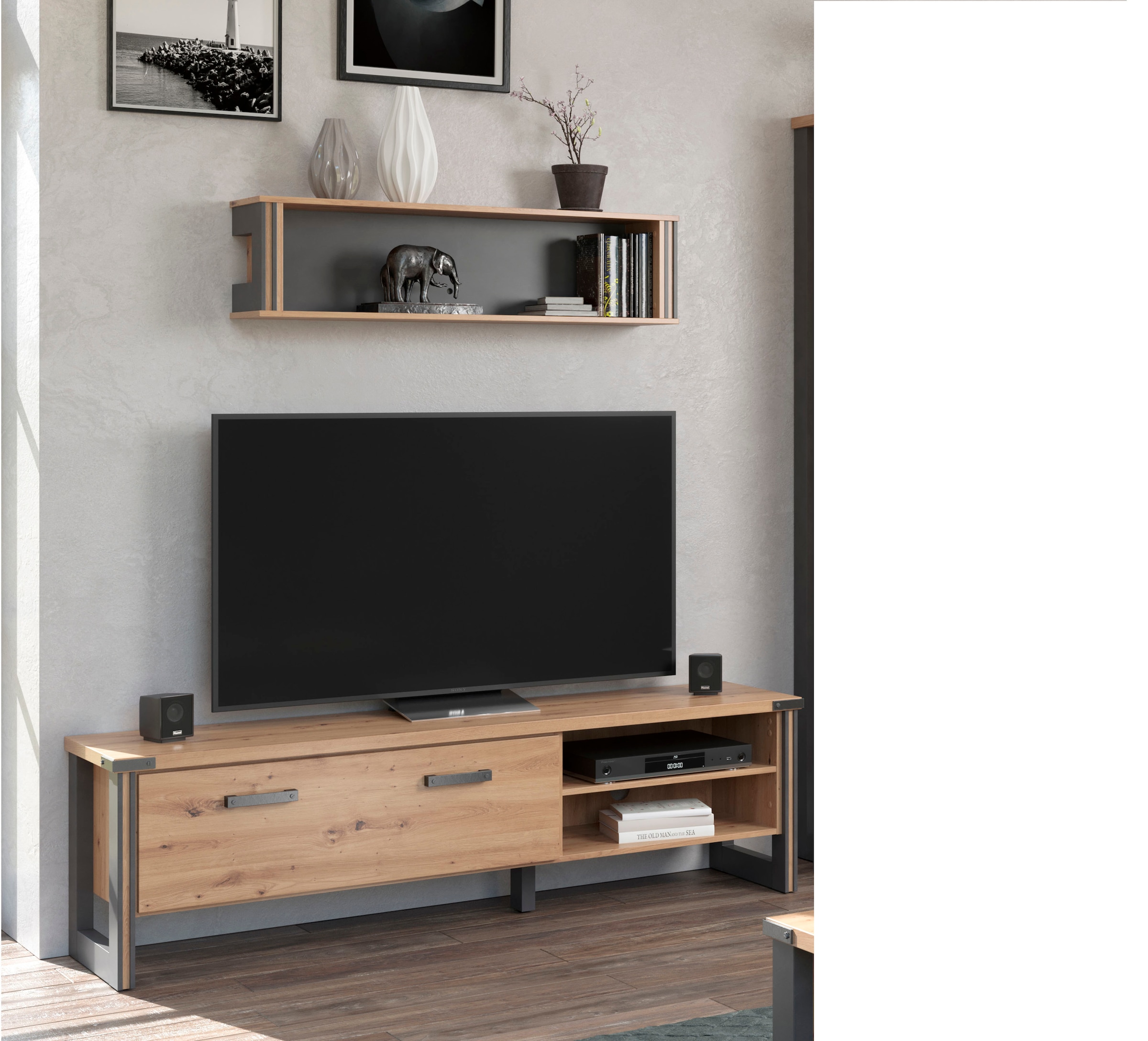 Home affaire Lowboard "Mia" 1 Stk. tlg. Echtholzoptik, Eiche, 178 cm breite günstig online kaufen