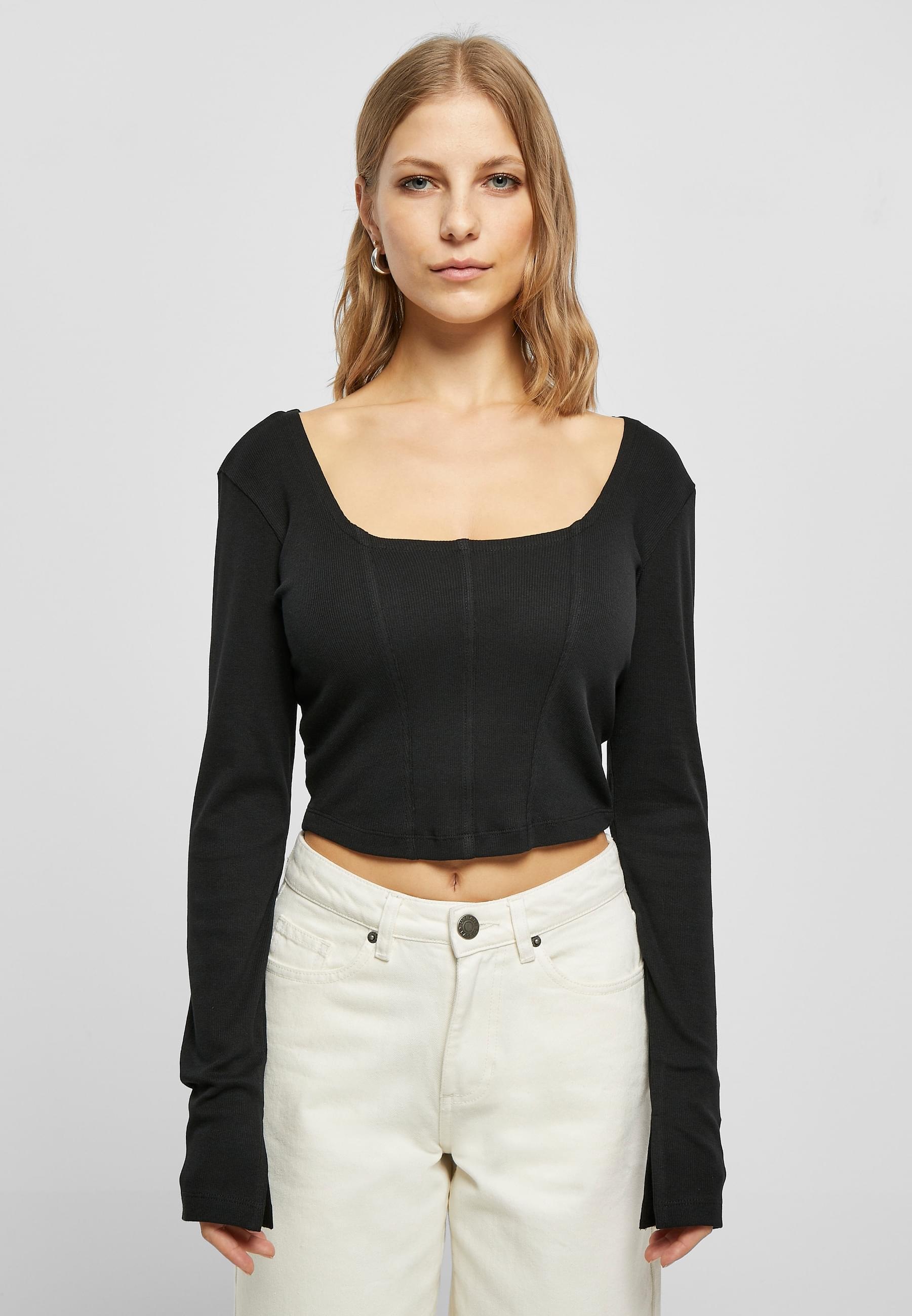 URBAN CLASSICS Longsleeve »Urban Classics Damen Ladies Short Rib Corsage Longsleeve«, (1 tlg.)