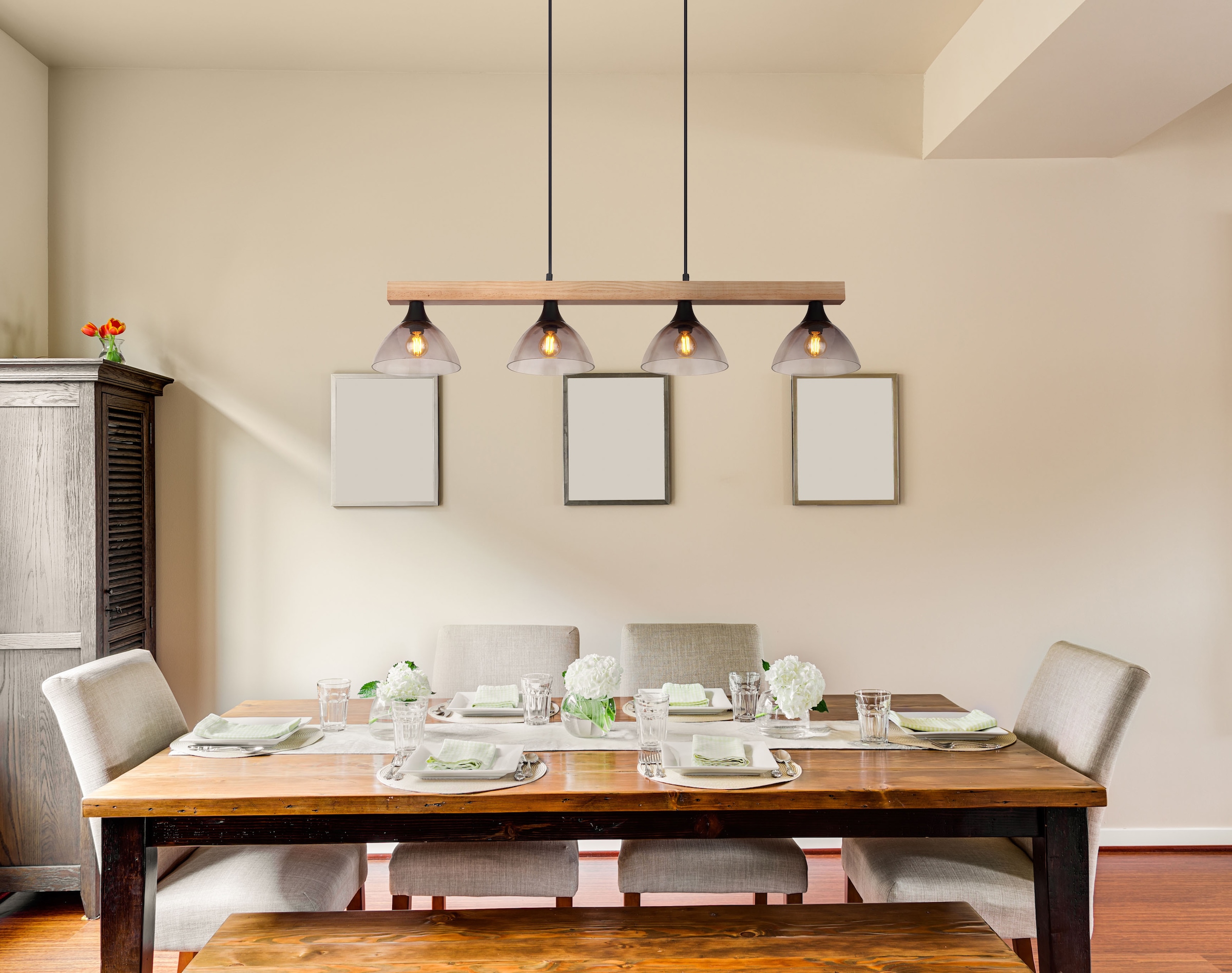 GLOBO LIGHTING Hängeleuchte »LINDI« E14 1 Stk. Hängeleuchte für Esszimmer Holz & Rauchglas