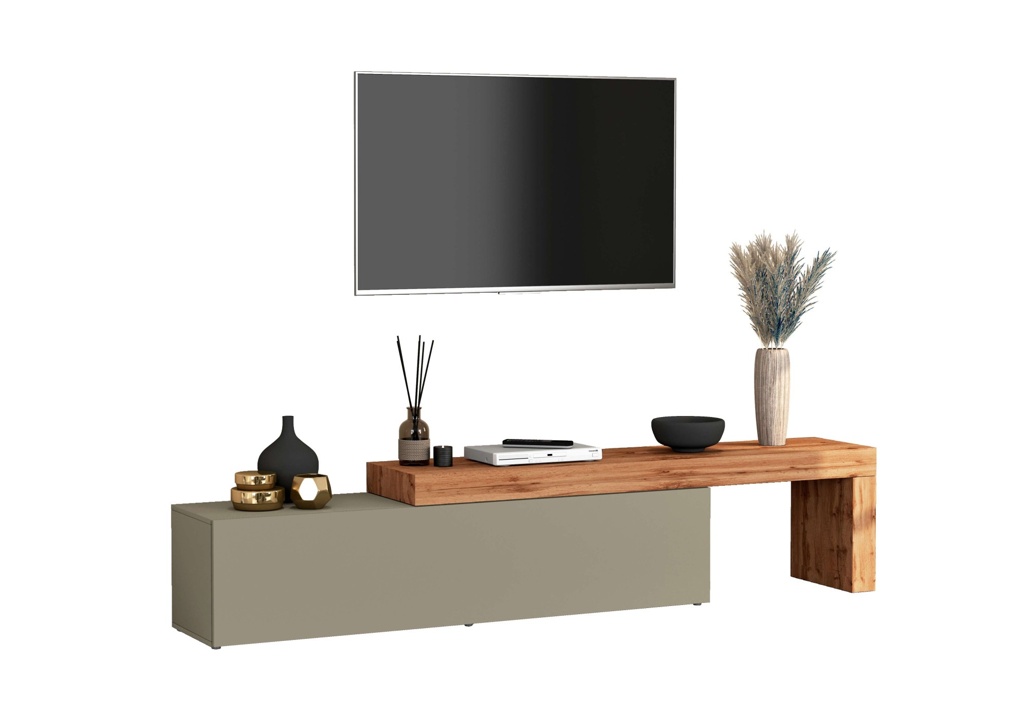 INOSIGN Lowboard »Chronos TV-Board, TV-Schrank«, (1 St., Breite verstellbar von 190 bis 350 cm), Breite 270 cm TV-Board,Lowboard,1 Klappe und ein L-Förmiger Aufsatz