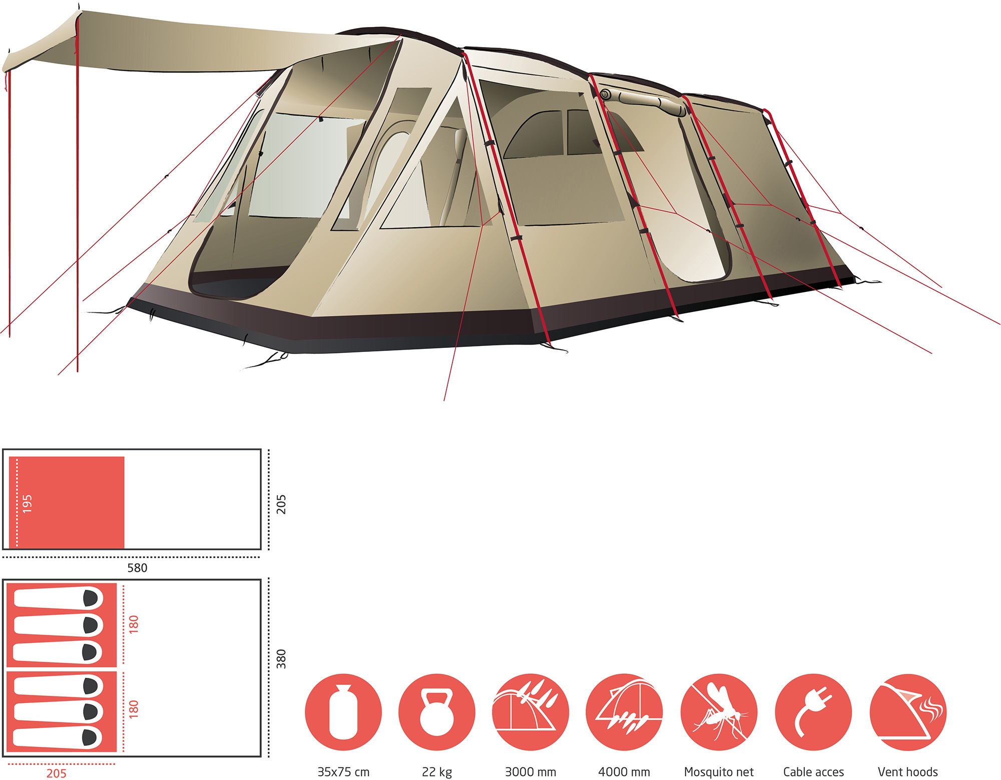 GRAND CANYON Tunnelzelt »DOLOMITI 6«, 6 Personen