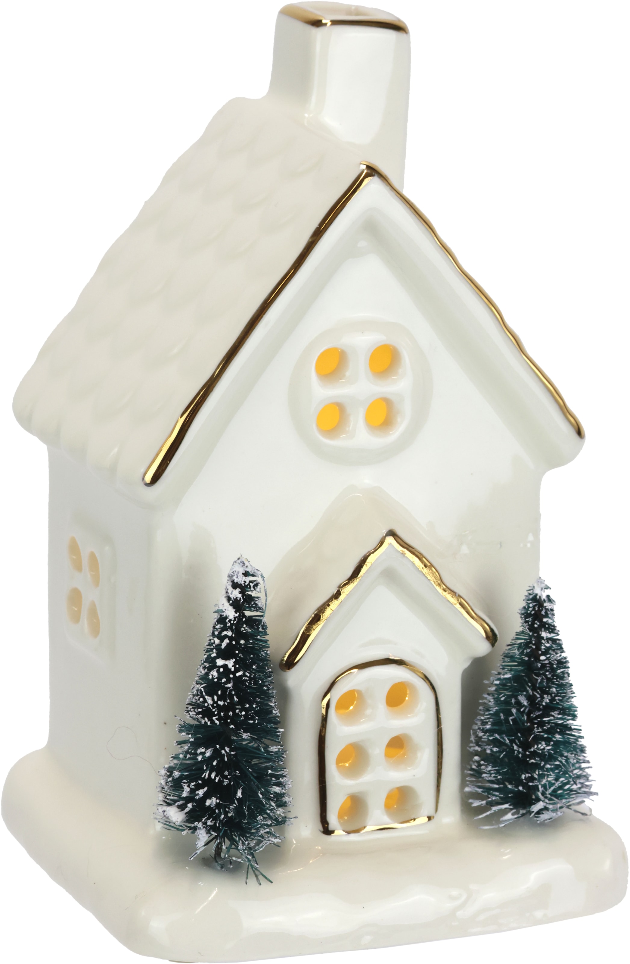 I.GE.A. LED-Dekofigur "LED-Haus" Dekoobjekt LED batteriebetrieben Weiß Gold günstig online kaufen