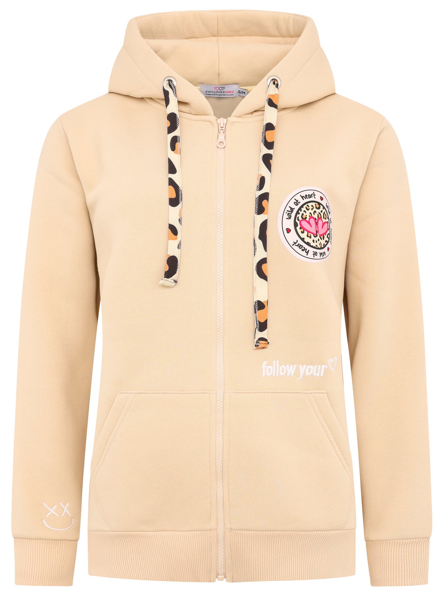 Zwillingsherz Kapuzensweatjacke, Leo-Details, Langarm, Reißverschluss, Baum günstig online kaufen