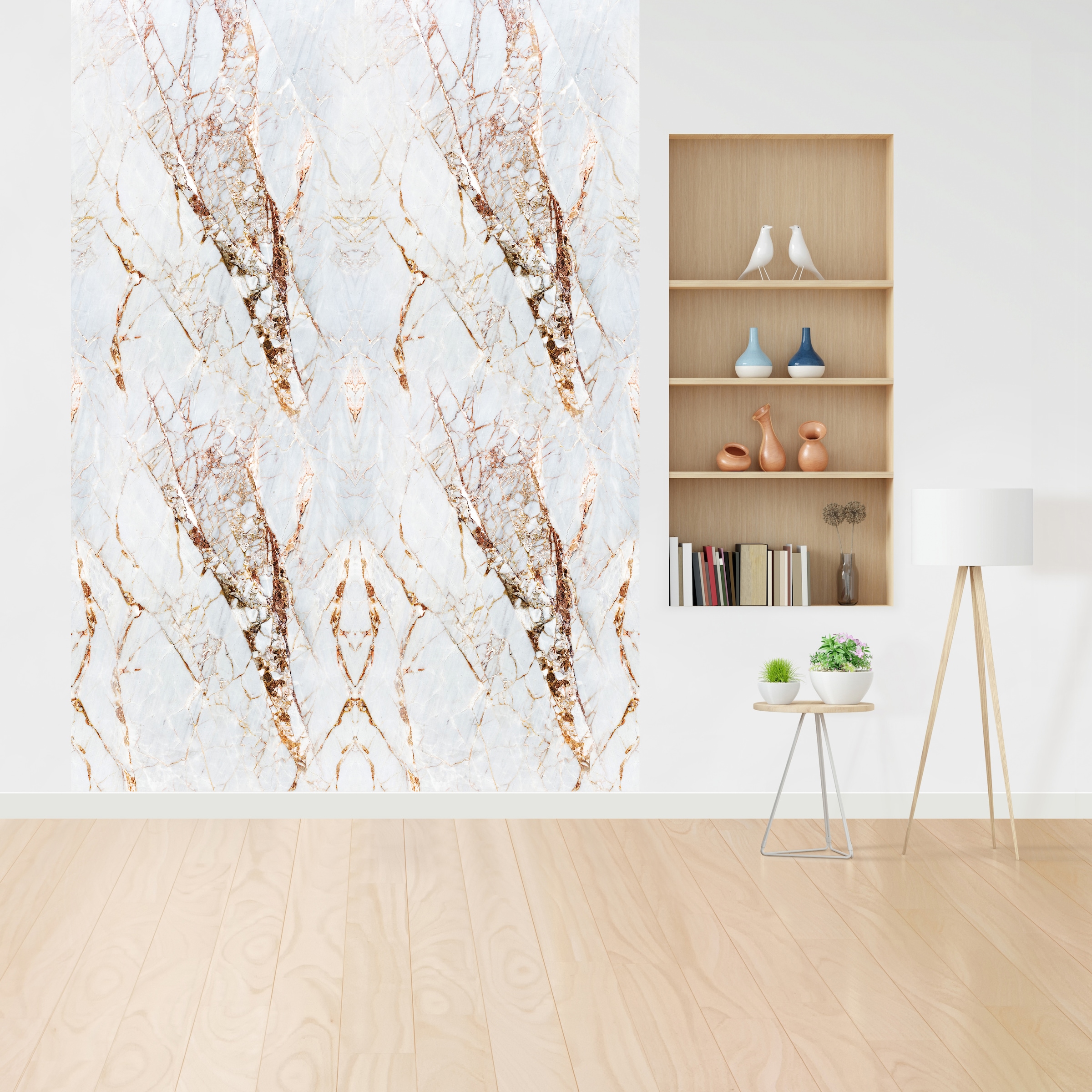 queence Vinyltapete »Marmor-Weiß« Steinoptik glatt 90x250cm, selbstklebend, kinderleichte Anbringung, , Sticker