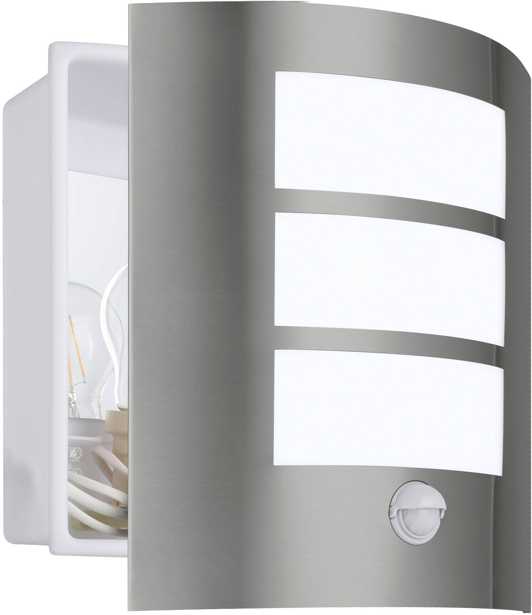 EGLO Wandleuchte »City Wandlampe, Außenlampe, Edelstahl und Kunststoff, E27, IP44, Lampe« E27 1 Stk. Wand-/Deckenleuchte - L23,5 x H26 x AL9 cm - edelstahl - 1X60W exkl.