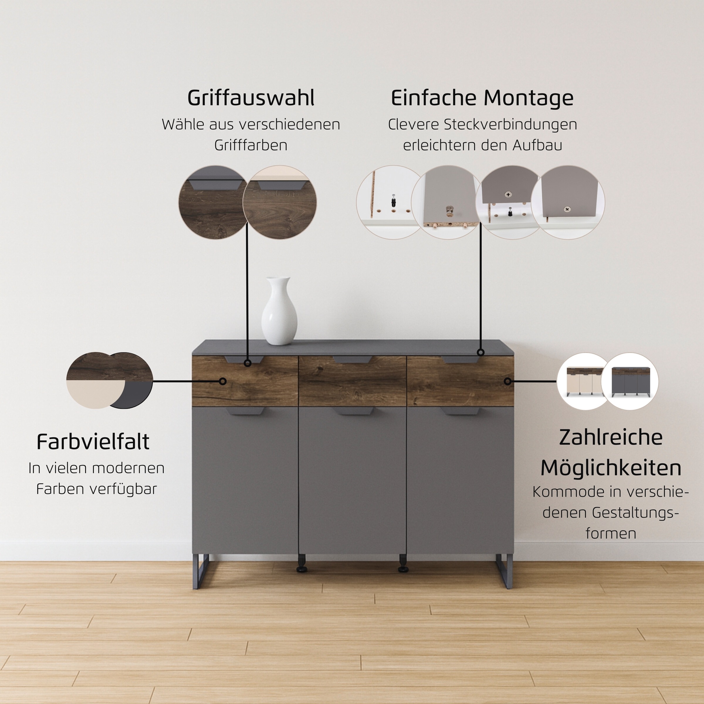 rauch Kombikommode »Barea« Breite 120 cm, Höhe 92 cm,  3 Türen, 3 geräumige Schubladen, Böden verstellbar MADE IN GERMANY