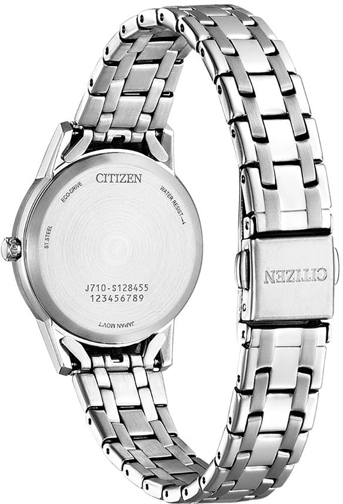 Citizen Solaruhr, Armbanduhr, Damenuhr, Datum, Kristallsteine, Edelstahlarmband