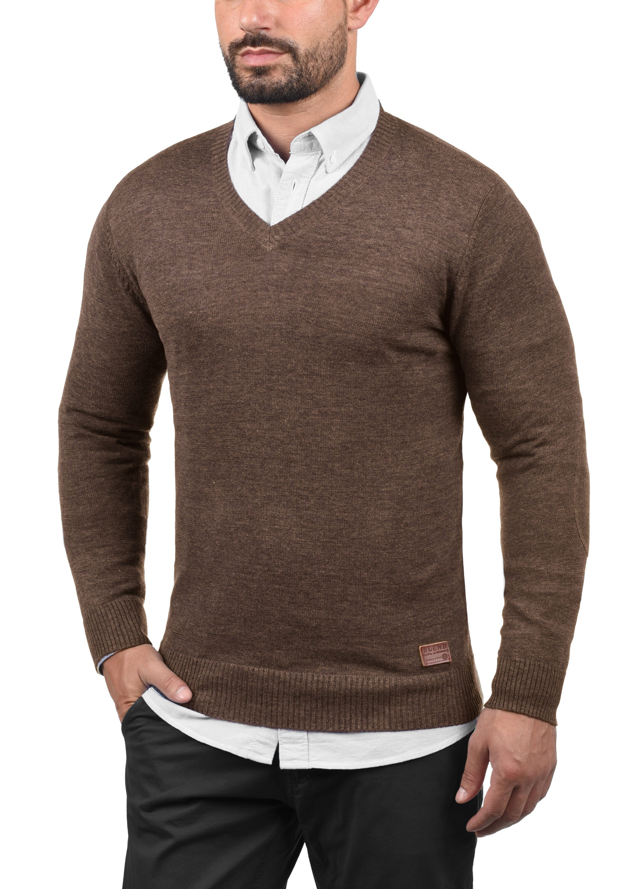 Blend Strickpullover "BHLasse" Feinstrickpullover mit aufgestickten Ellenbo günstig online kaufen