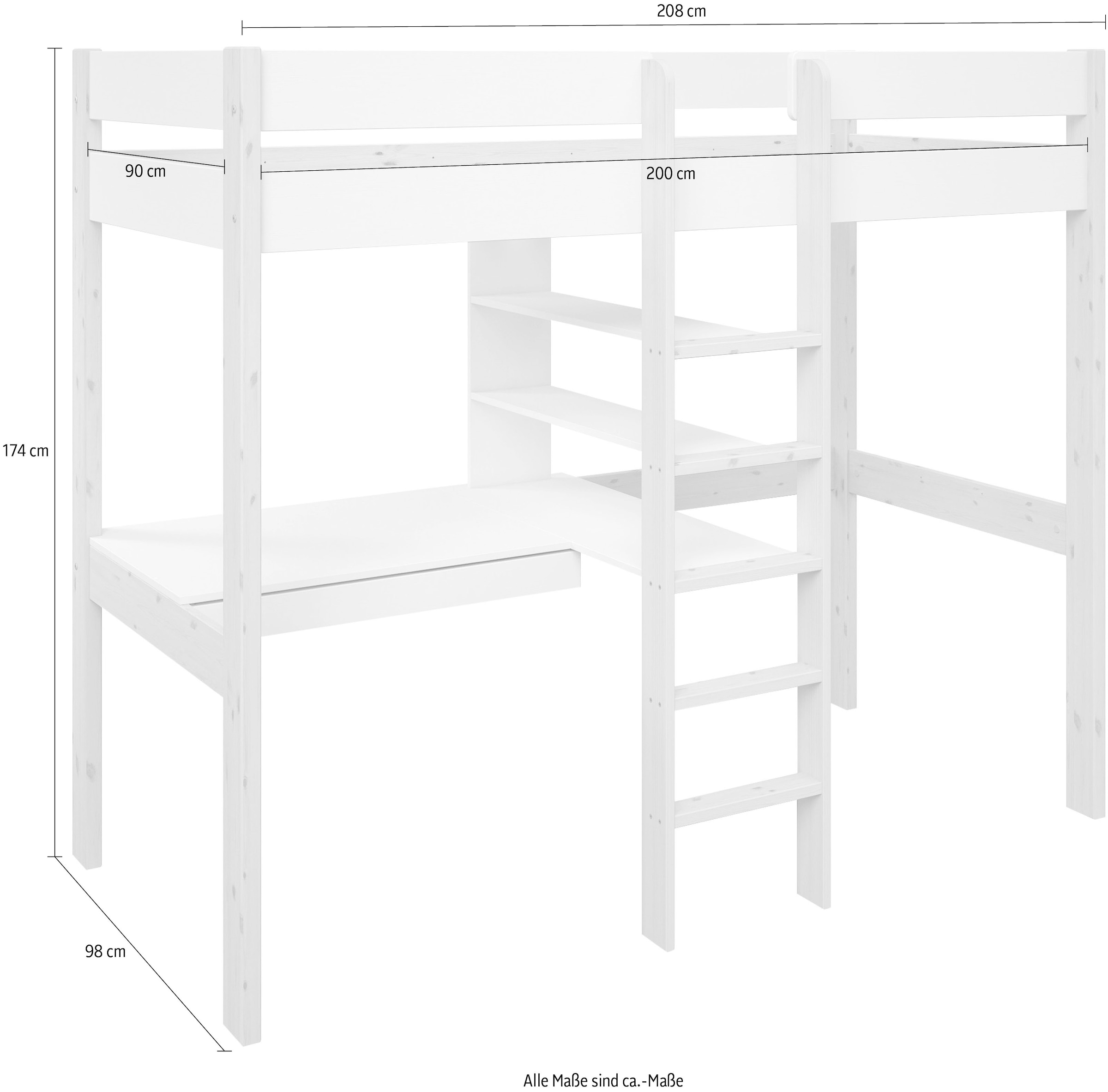 Lüttenhütt Hochbett »Stockbett, Kinderbett, "ROBIN " FSC® zertifiziertes Massivholz«, mit Schreibtisch und Regalen