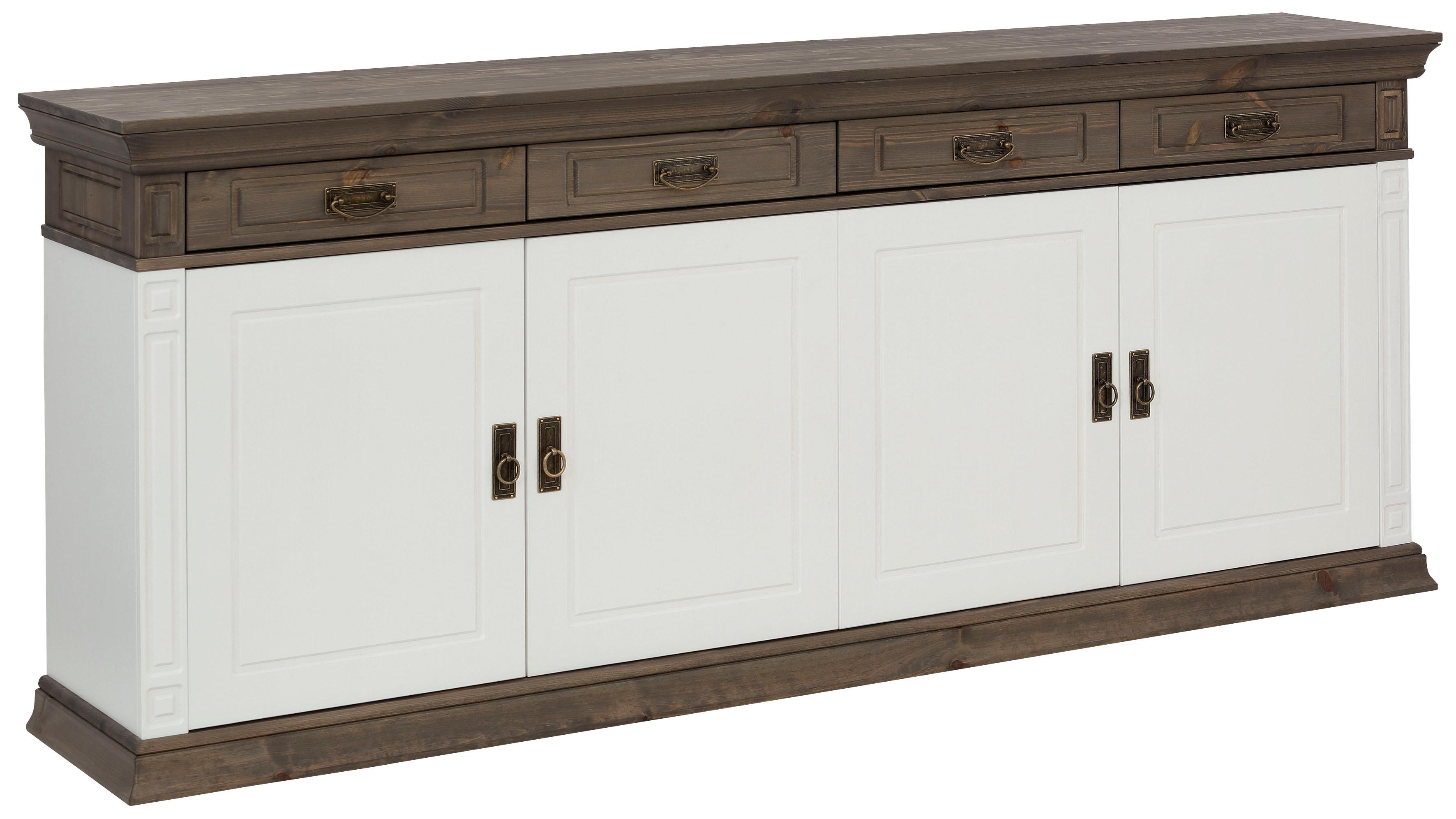 OTTO home Sideboard "Vinales, Kommode, 4 Schubkästen, 4 Türen, 4 Fächer" Massivholz, Messinggriffe im Jugendstil, Zierleisten, eleganter Sockel