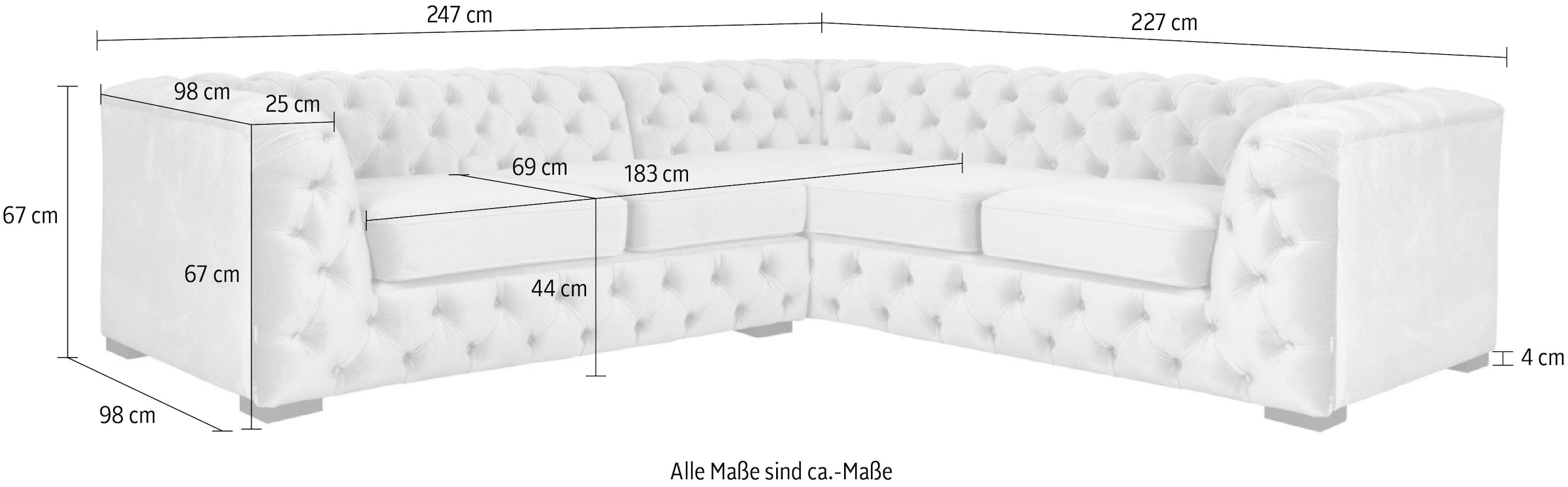 Guido Maria Kretschmer Home&Living Chesterfield-Sofa »KALINA L-Form«, hochwertige Chesterfield-Ausführung, sehr hochwertige Verarbeitung