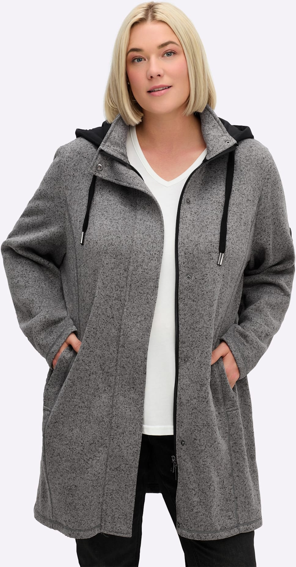 Sheego Strickfleecejacke, mit Kapuze günstig online kaufen