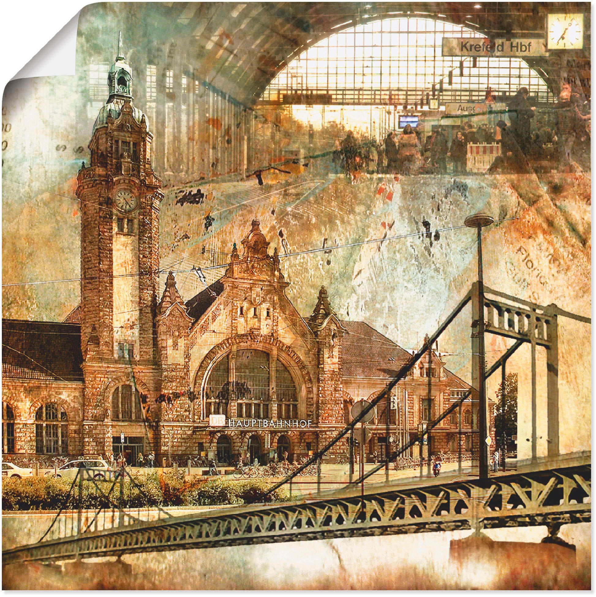 Artland Wandbild »Krefeld Skyline Abstrakte Collage«, Gebäude, (1 St.), als Leinwandbild, Poster in verschied. Größen