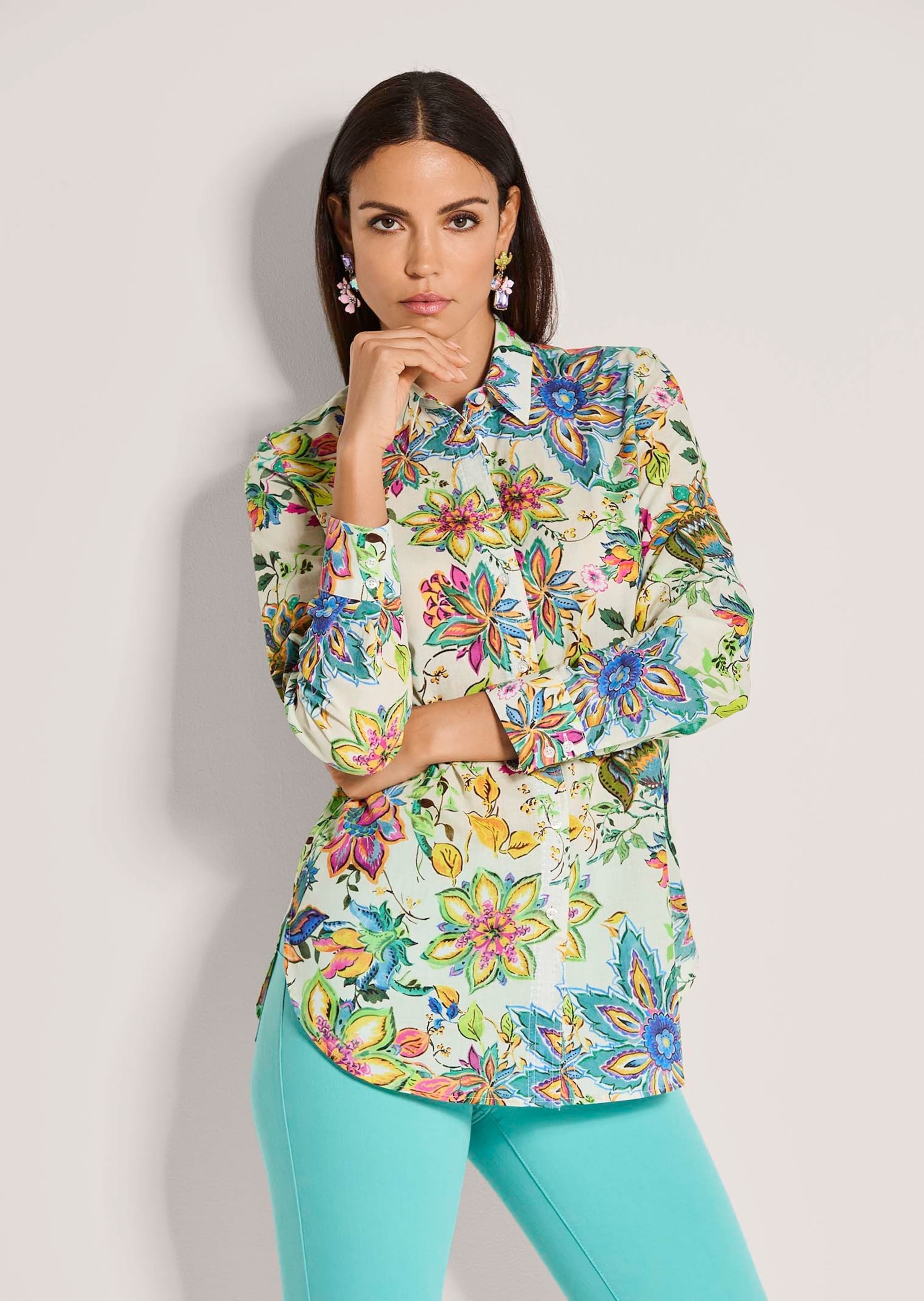 MADELEINE Langarmbluse »Hemdbluse Sommerbluse mit floralem Muster« Unikatprint