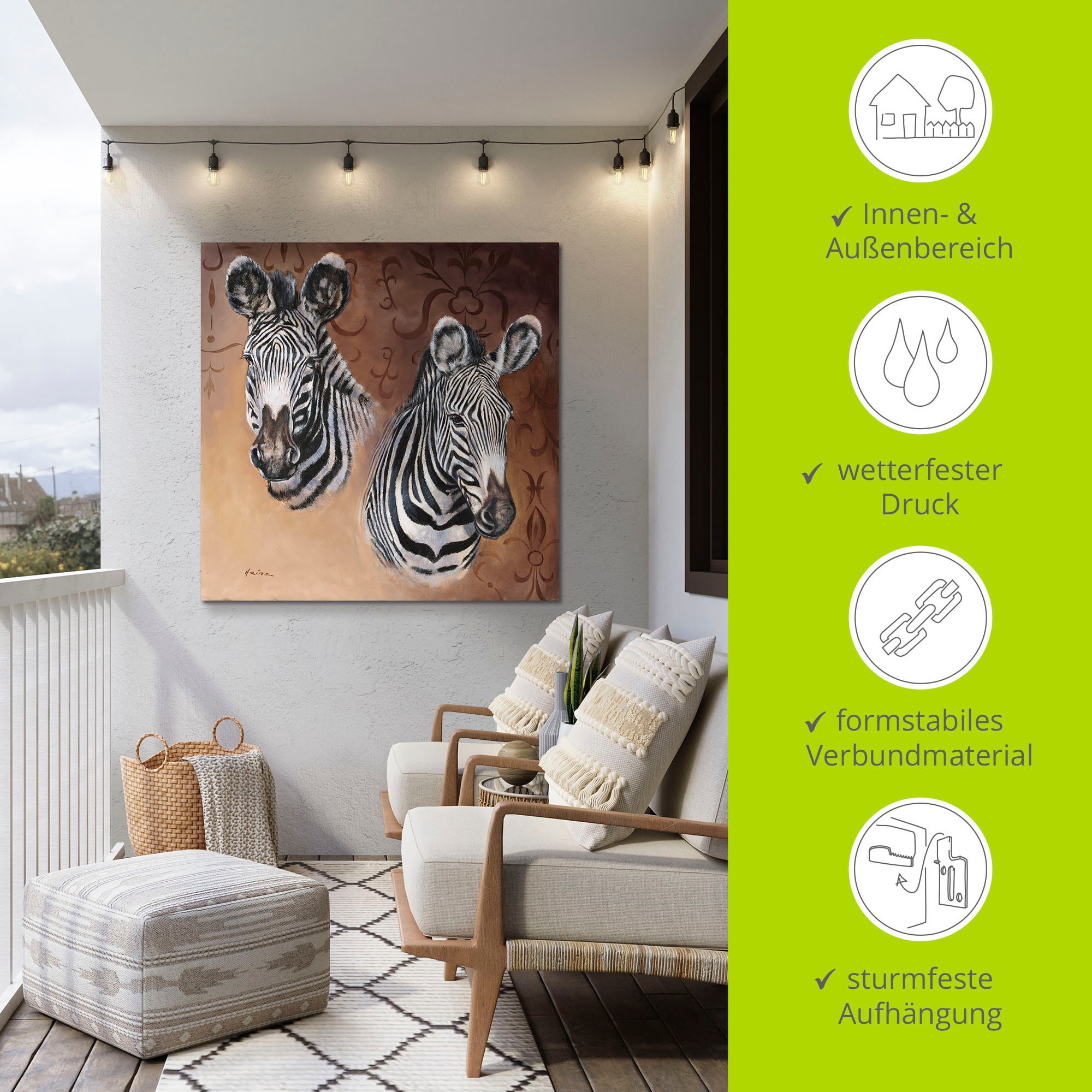 Artland Alu-Dibond-Druck »Zebra«, Wildtiere, (1 St.), für Innen- und Außenbereich geeignet, Outdoorbild