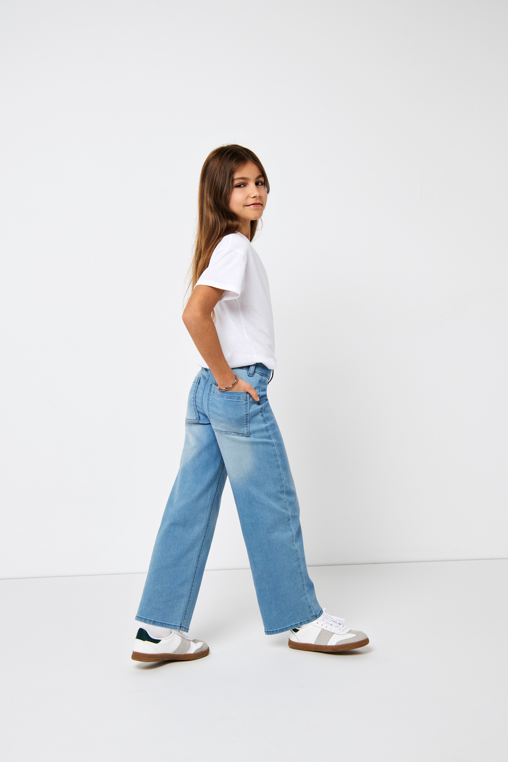 Weite Jeans KIDS ONLY "KOGSYLVIE CLEAN WIDE LEG LB DNM PIM NOOS", Mädchen, Gr. 116, N-Gr, blau (light blau denim), Denim/Jeans, Obermaterial: 69% Baumwolle, 29% Polyester, 2% Elasthan, unifarben, relaxed fit knöchellang, Jeans 3