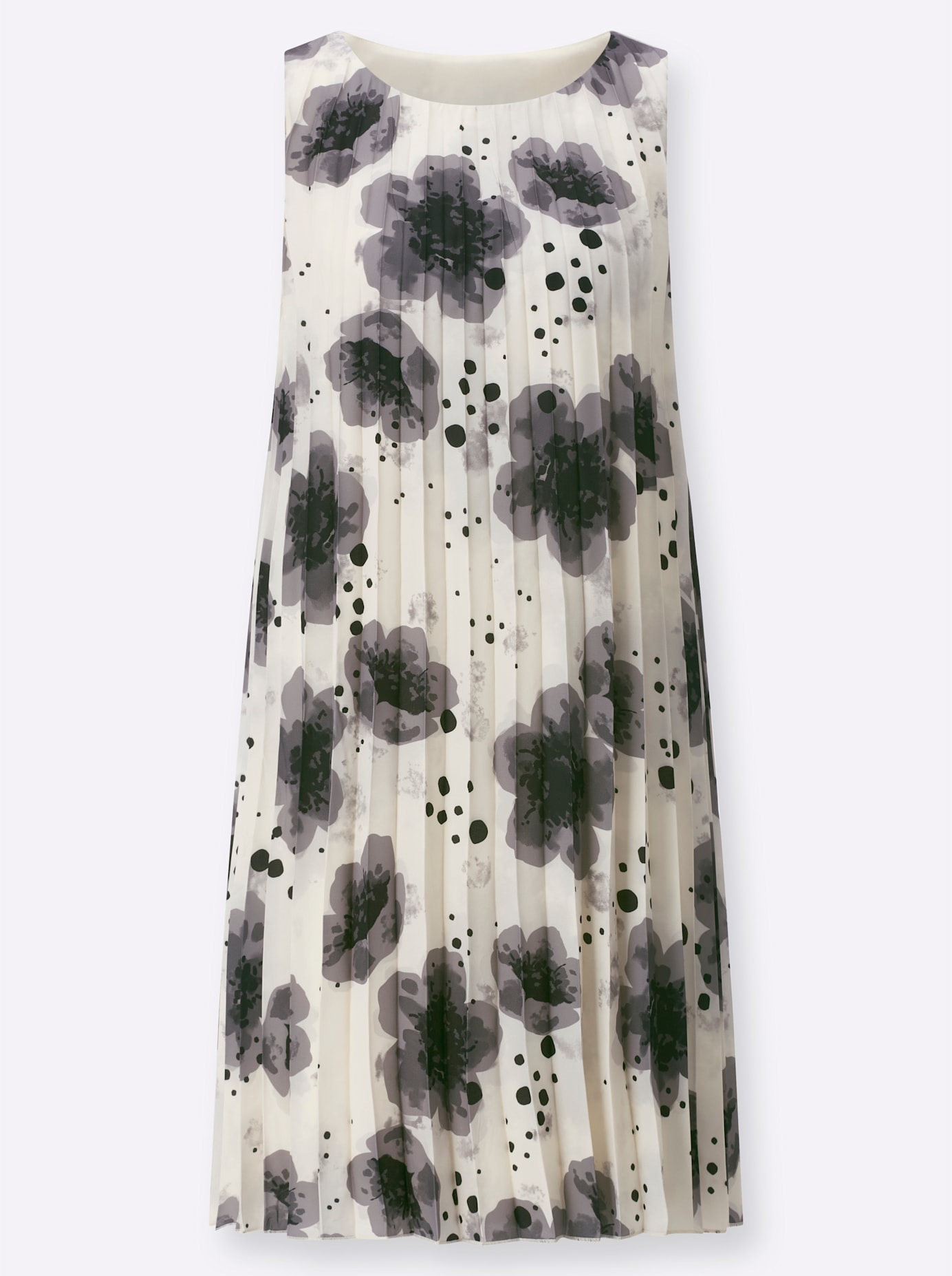 Plisseekleid LADY "Plisseekleid", Damen, Gr. 36, Normalgrößen, beige (champagner, grau, bedruckt), 100% Polyester, geblümt, gemustert, mehrfarbig, kurz, Kleider 3