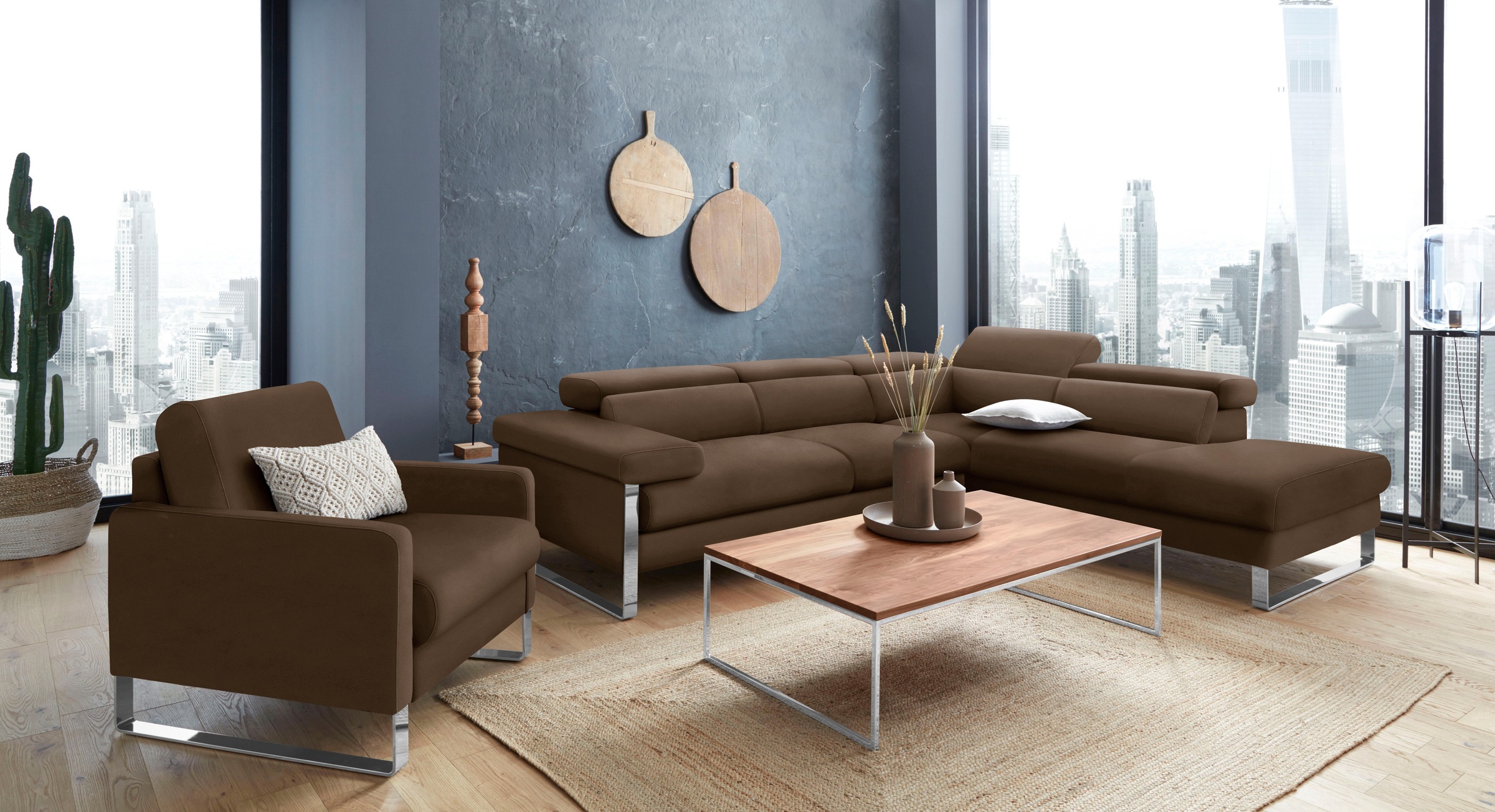 W.SCHILLIG Ecksofa »finn, toller Sitzkomfort, L-Form, hochwertige Verarbeitungsdetails«, German Design Award 2016, Fußgestell Chrom glänzend, Breite 281 cm
