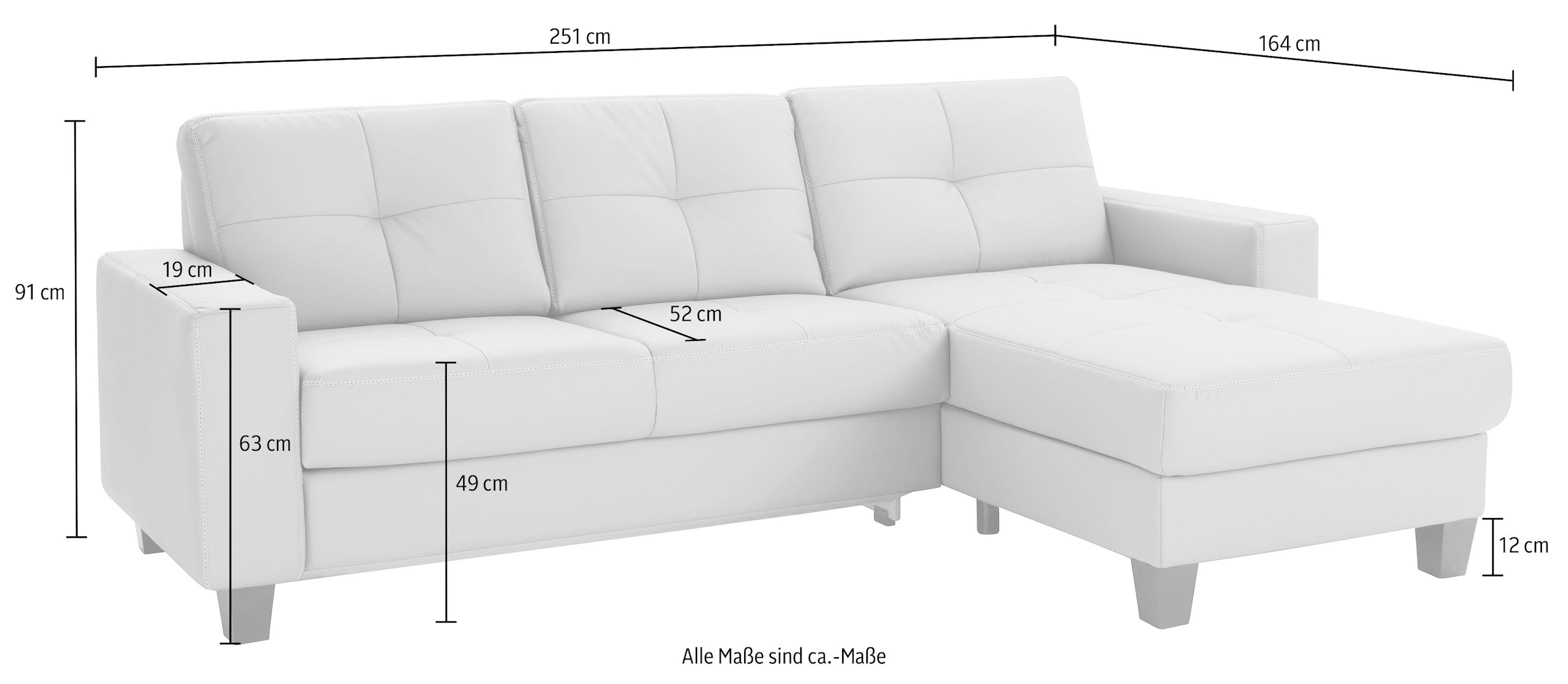 Places of Style Ecksofa »Varese L-Form«, Recamiere wahlweise mit elektrischer Relaxfunktion, 2-Sitzer-Element