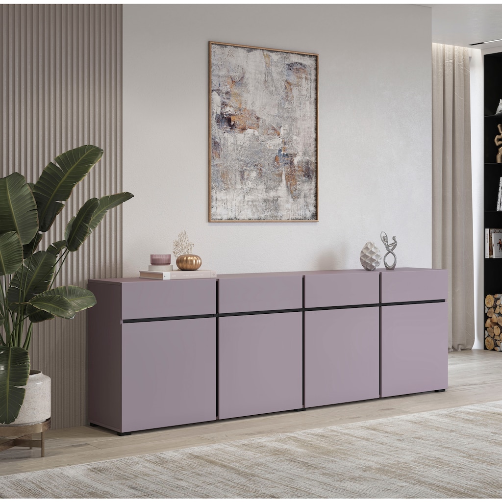 INOSIGN Sideboard »Cross,Breite 225 cm, moderne grifflose Kommode,4 Türen/4 Schubkästen«, Schubladenschrank mit viel Stauraum, Einlegeböden verstellbar