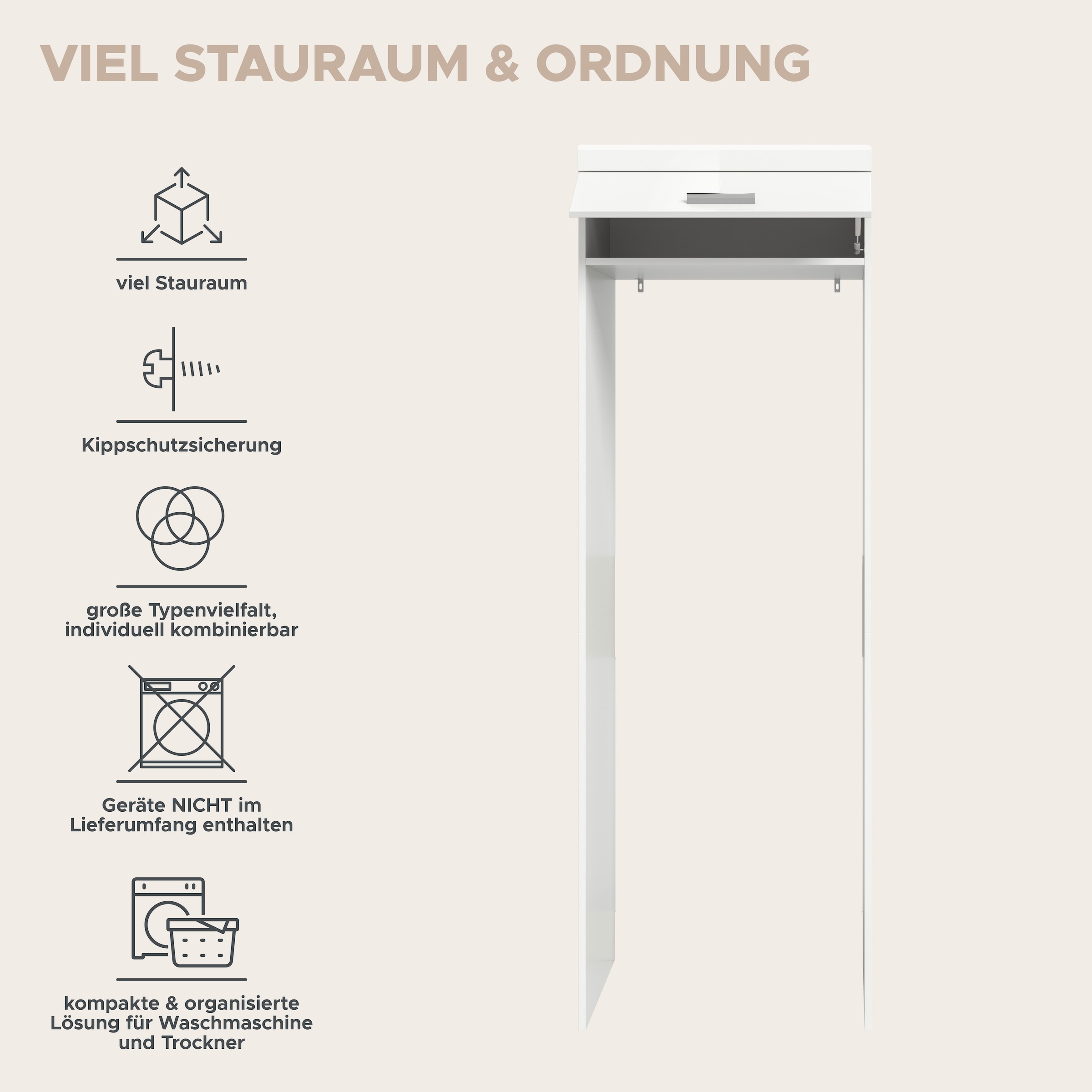 welltime Waschmaschinenumbauschrank »SIENA, Breite 66 cm, für Waschmaschine & Trockner, 1 Klappe, MDF-Front« Überbauschrank, Umbauschrank, Badschrank, Hauswirtschaftsschrank
