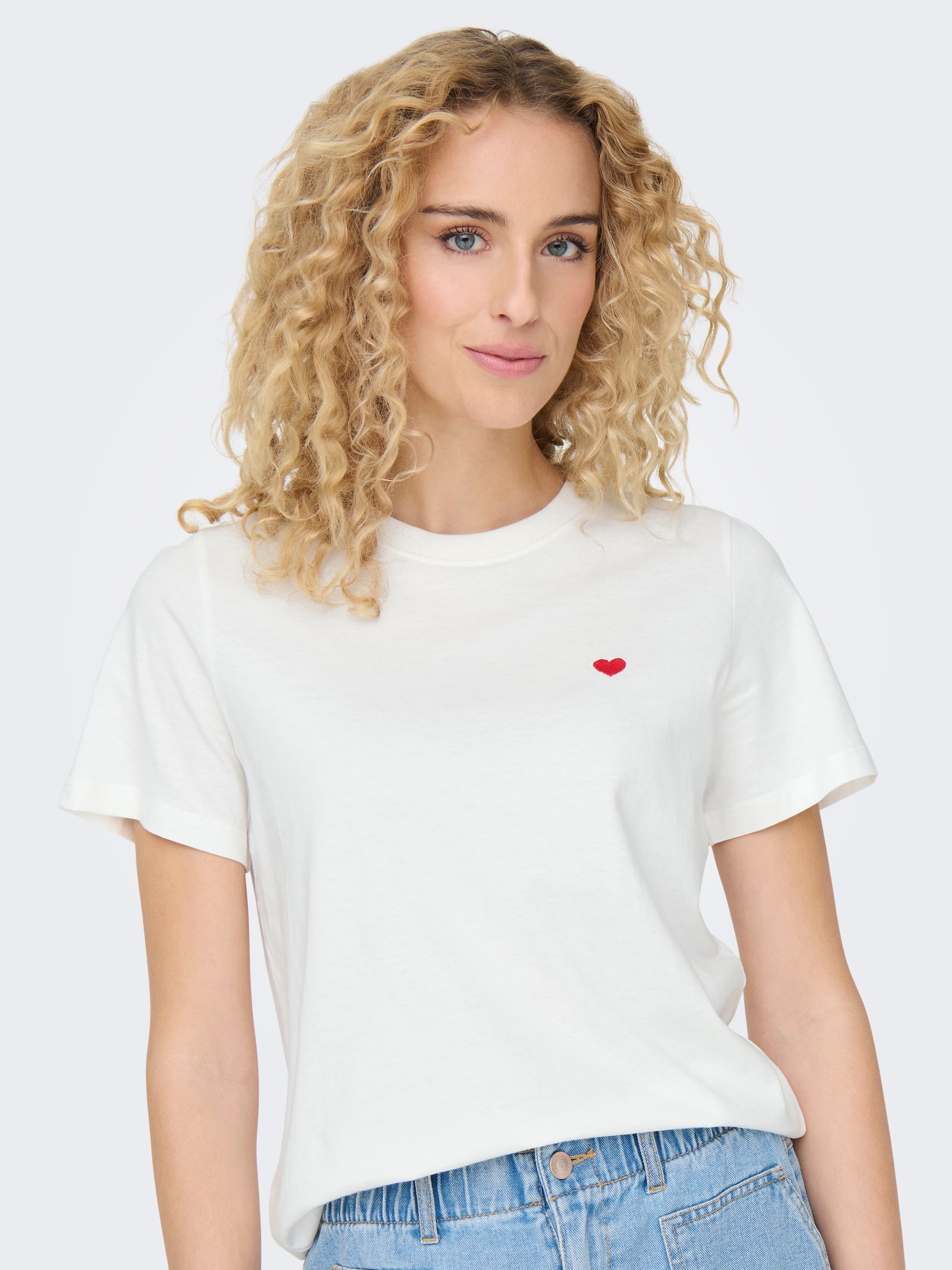 JDY Kurzarmshirt "JDYPISA S/S PRINT TOP JRS NOOS", mit Herz Stickerei günstig online kaufen