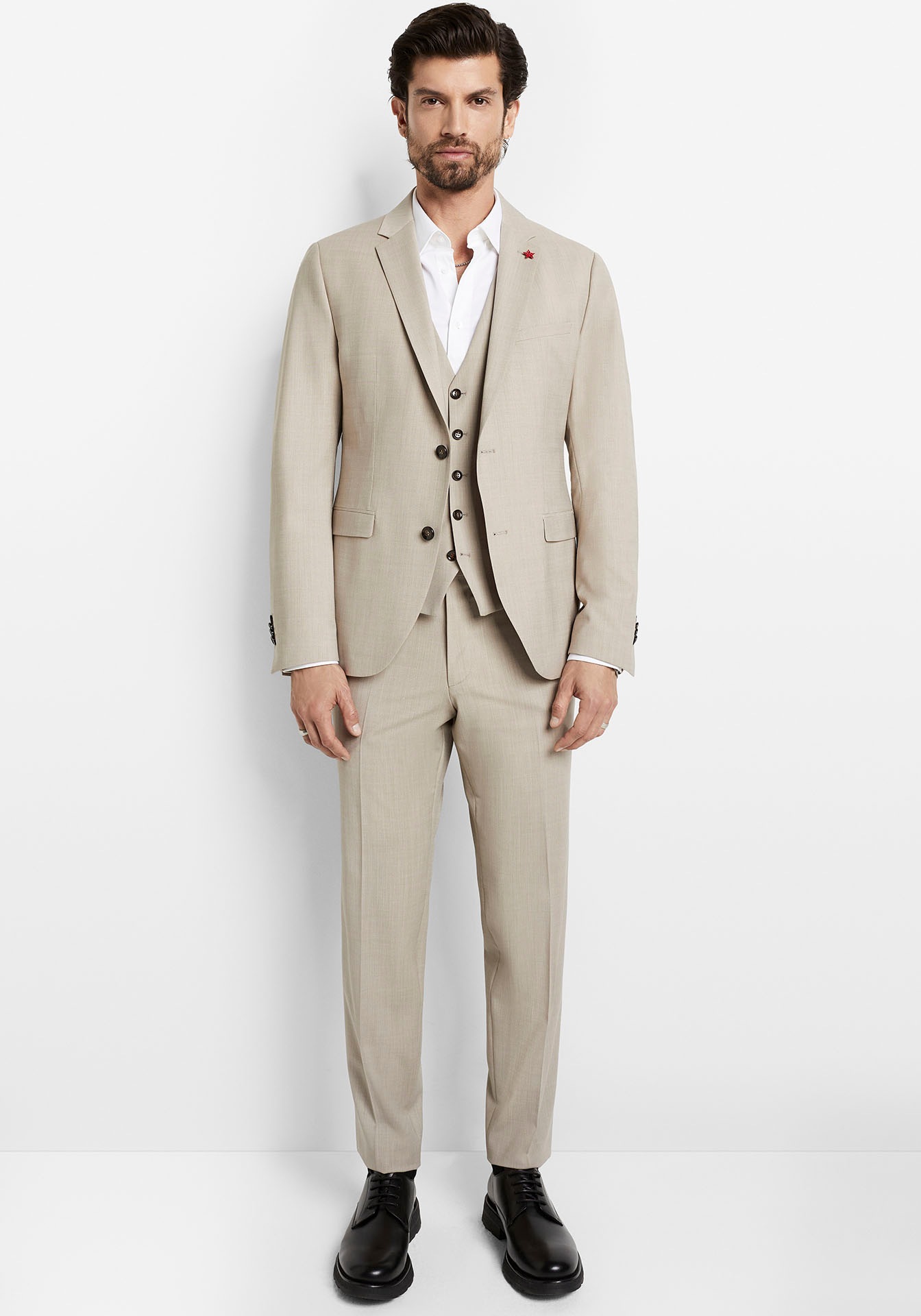 Anzugsakko CINQUE "CIMONOPOLI", Herren, Gr. 58, braun (hellbraun), Web, Obermaterial: 53% Polyester, 43% Schurwolle, 4% Elasthan, slim fit hüftbedeckend, mit Knöpfen, Sakkos 3