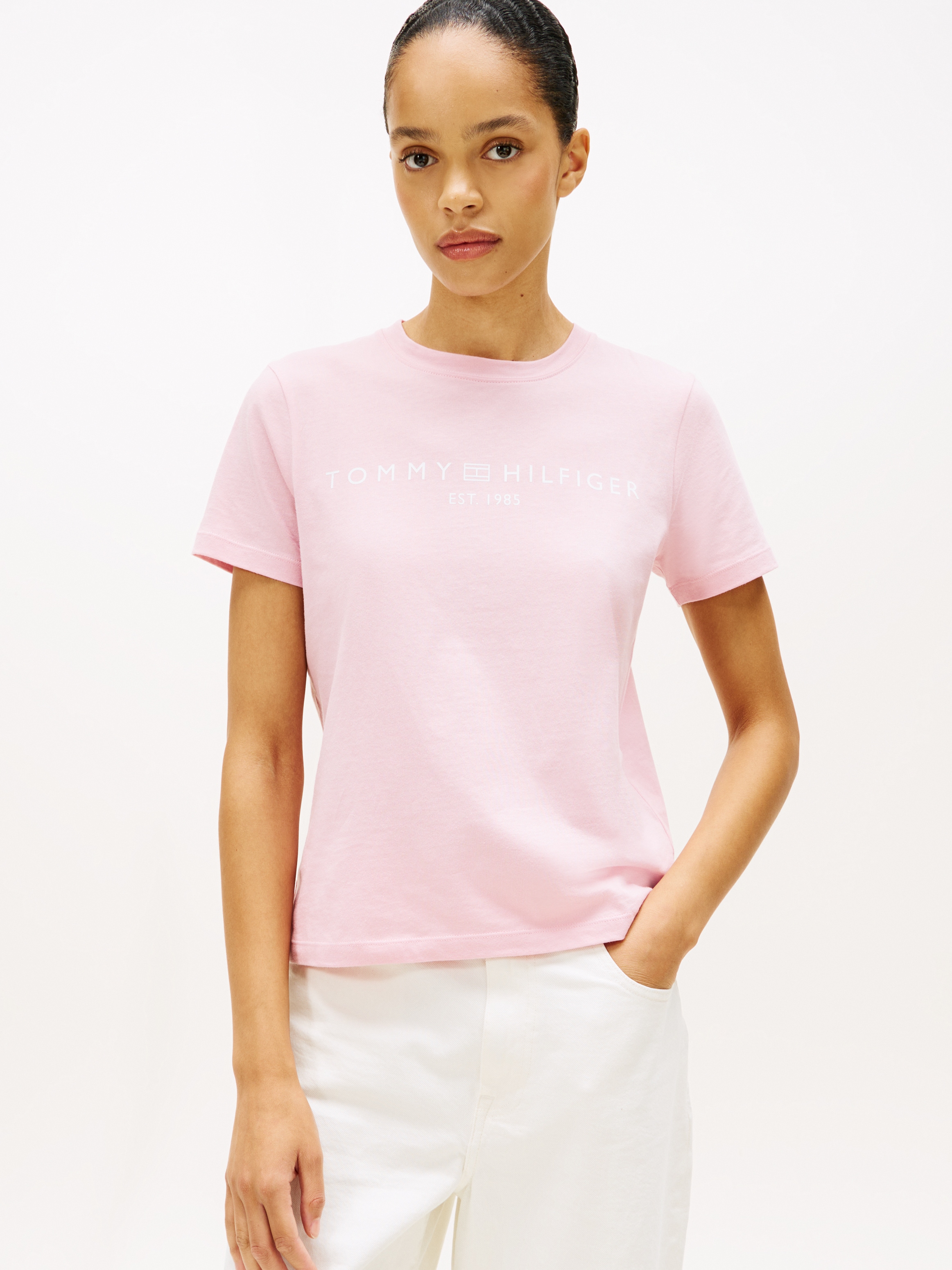 Tommy Hilfiger Kurzarmshirt "REG CORP LOGO C-NK mit Logoschriftzug und Stic günstig online kaufen