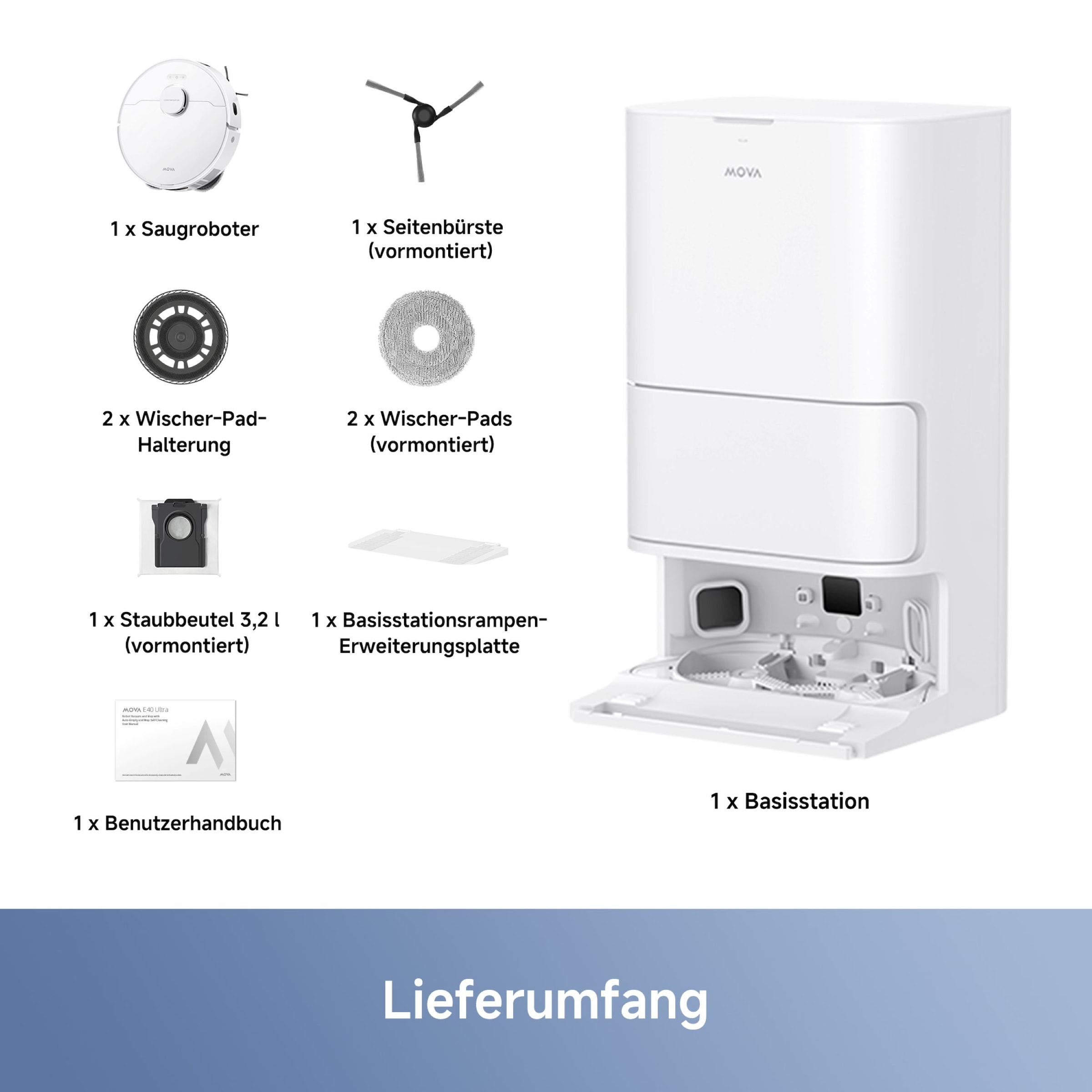 Mova Nass-Trocken-Saugroboter »E40 Ultra«, 75 Tage saugen ohne Aufwand, Teppicherkennung, 19.000Pa Saugkraft