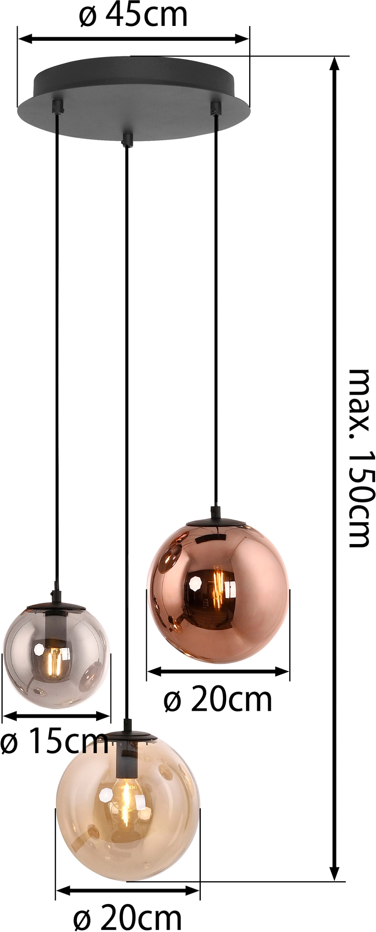JUST LIGHT Pendelleuchte »SHINY« E14 1 Stk. Exklusive E14, höhenverstellbar, Kupfer-/Amber-/Rauchglas verspiegelt