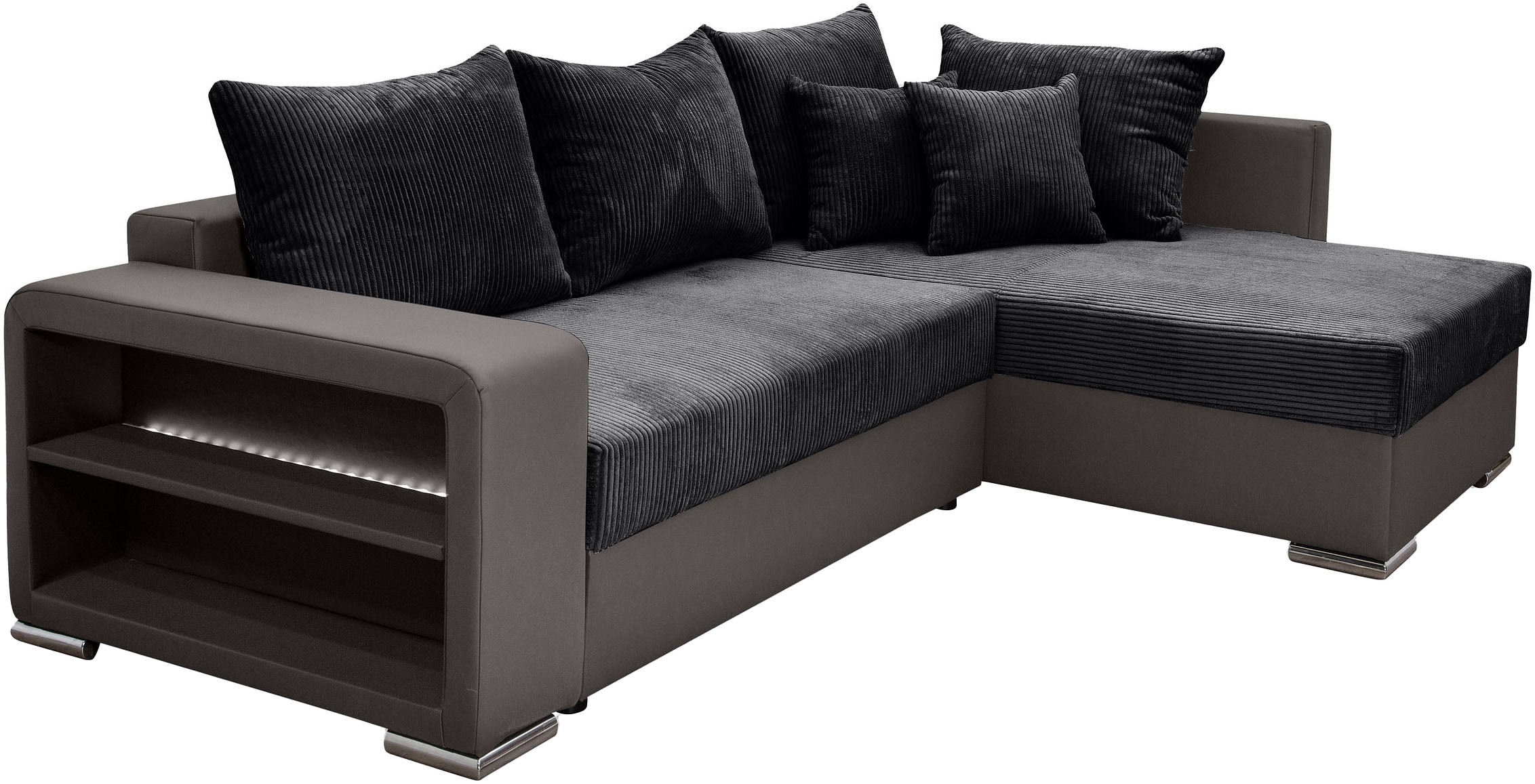 COLLECTION AB Ecksofa »L-Form«, Regalarmlehne mit LED RGB Beleuchtung,Bettfunktion und Bettkasten