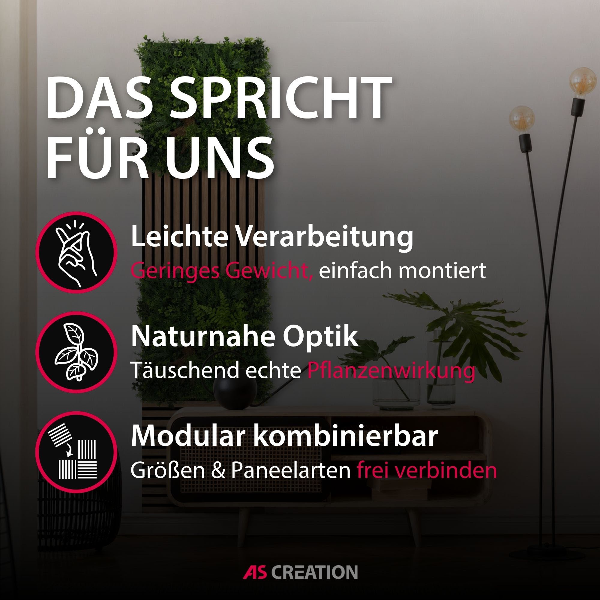Architects Paper 3D Wandpaneel »A.S. Création Modular Wall Wandpaneel Pflanzenoptik« 1 tlg. Kunstpflanzen auf rPET-Filz für farbstarke botanische 3D-Wände