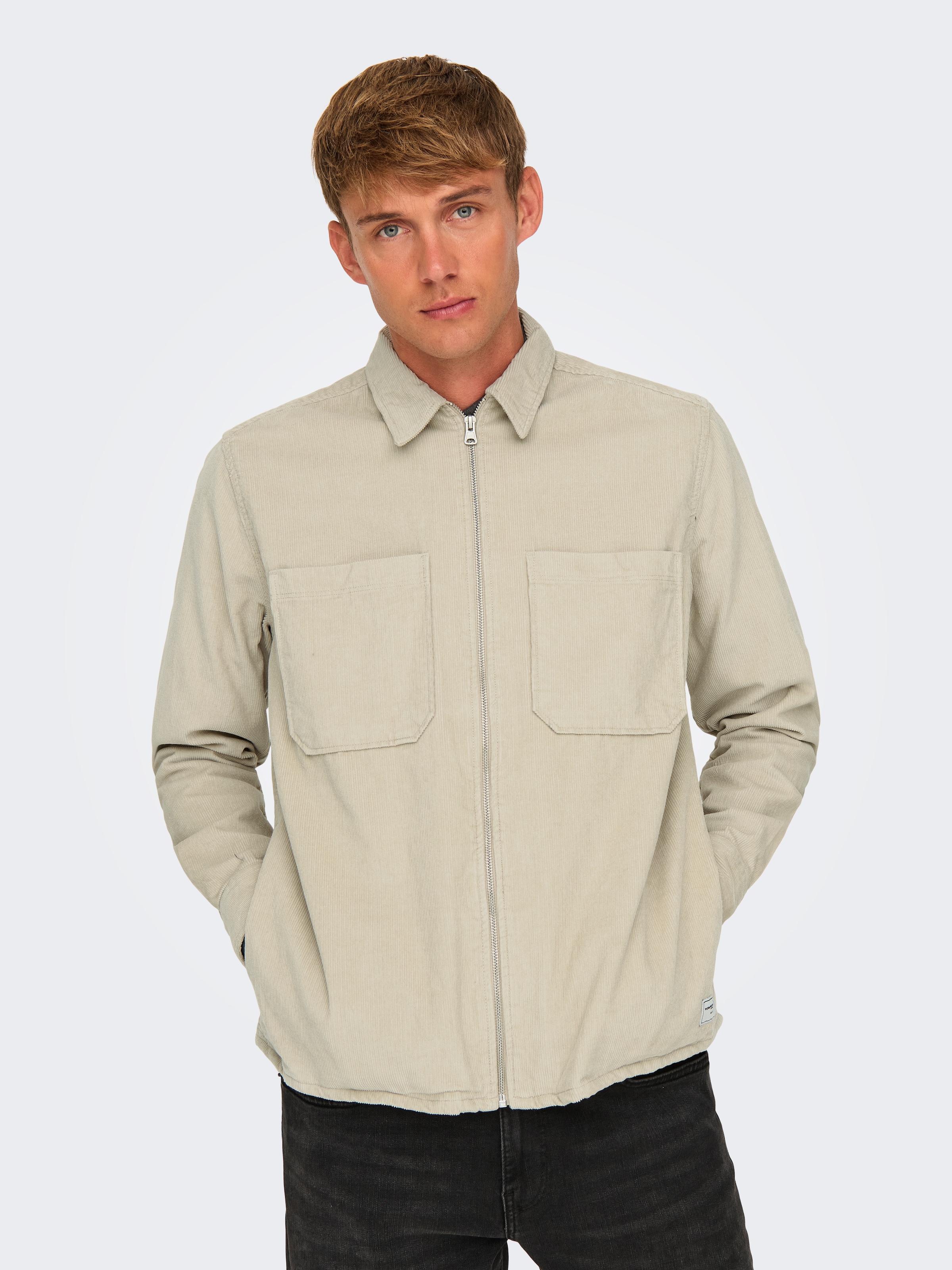 ONLY & SONS Langarmhemd »ONSALP 14W RLX 2PKT WASHD CORD LS ZIP«