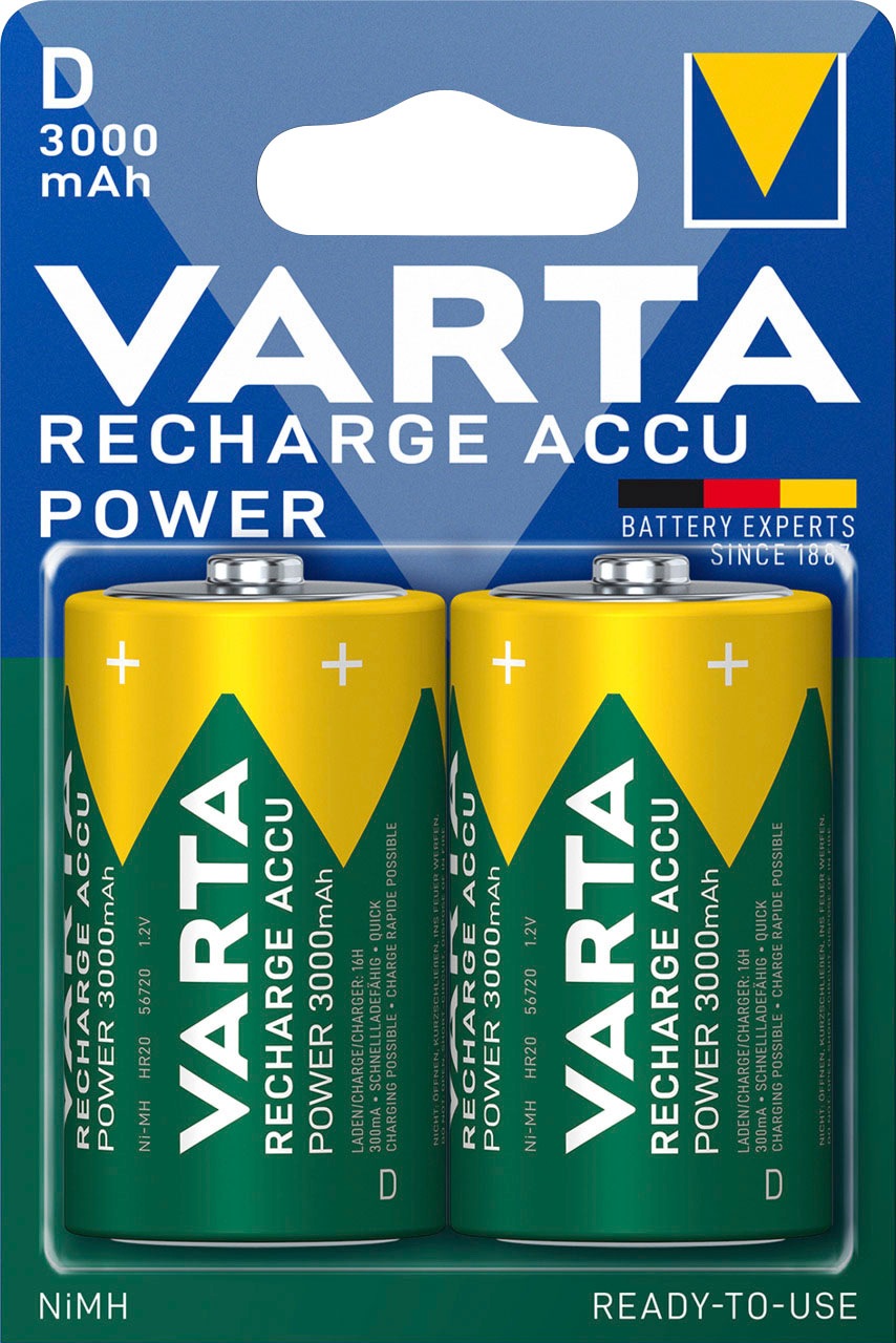 VARTA Batterie »RECHARGE ACCU Power vorgeladener D Mono NiMH Akku (2er Pack, 3000mAh)«, 1,2 V, (2 St.)