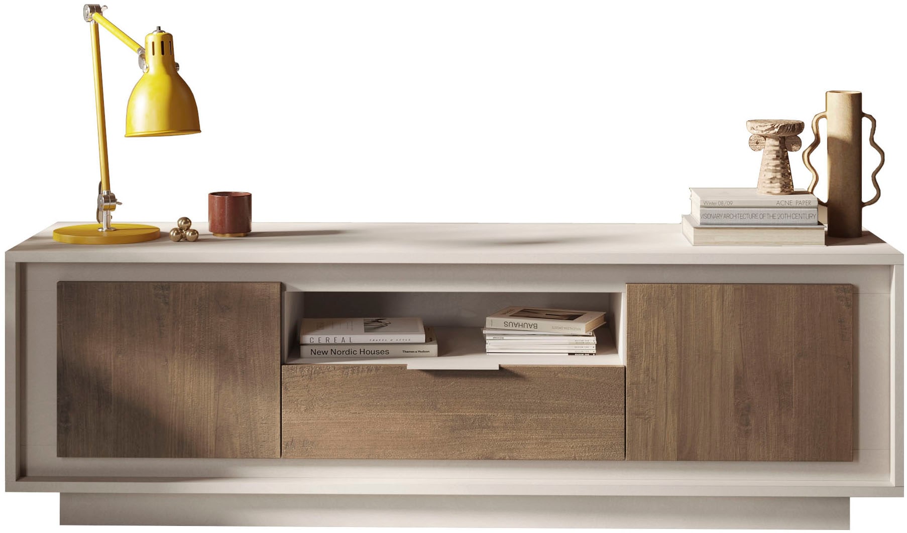 Home affaire Lowboard "Sky, B/T 180/50 cm, TV-Schrank/Medienboard, 2 Türen, 1 Schubkasten" Softclosing, Korpus & Front 22 mm stark, Rahmen-Optik, Metallgriff