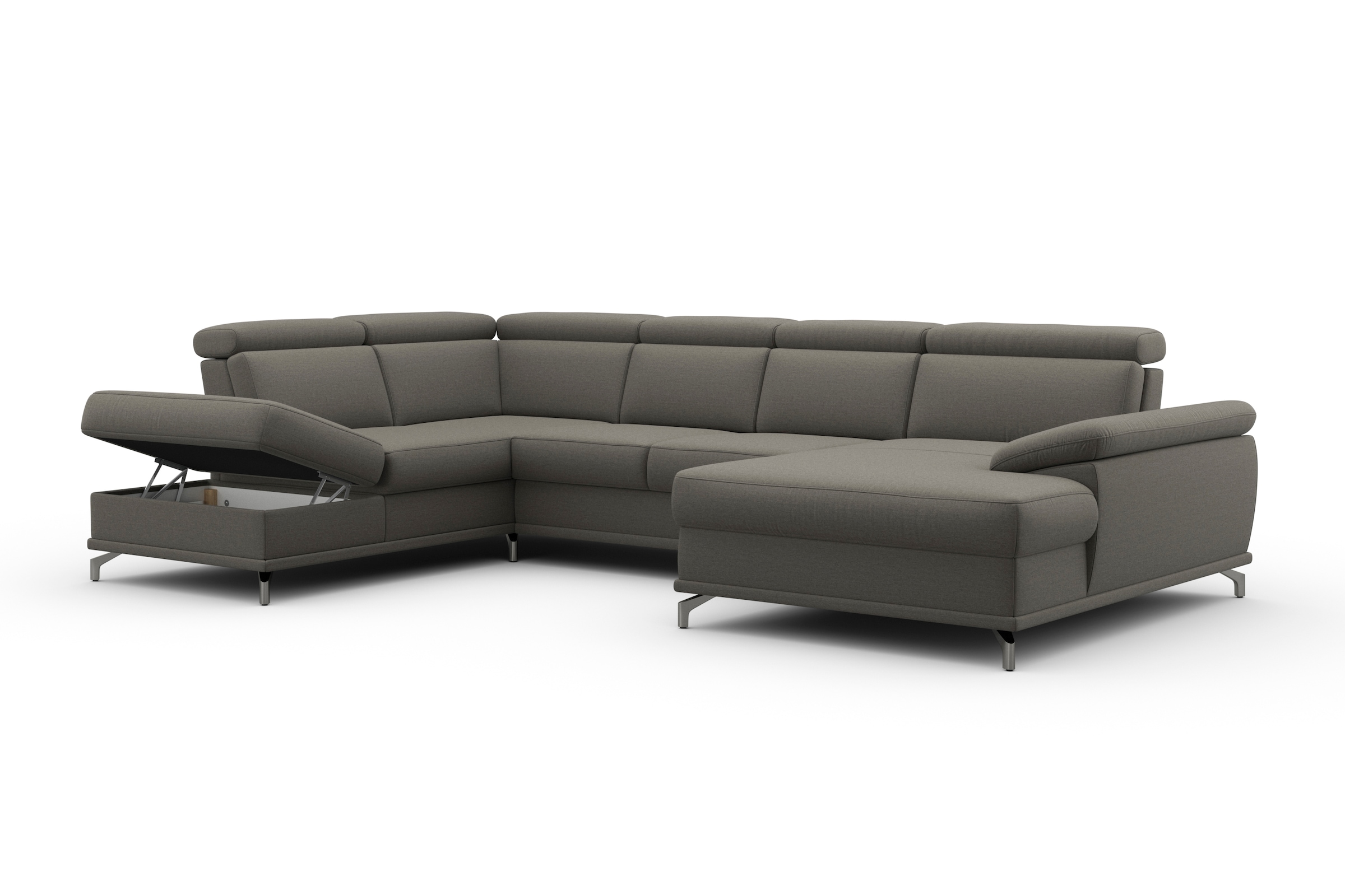 sit&more Wohnlandschaft »Cabrio U-Form, mit Sitztiefenverstellung, Arm- und Kopfteilverstellung«, 3 Nierenkissen, Federkern, optional Bettfunktion und Stauraum