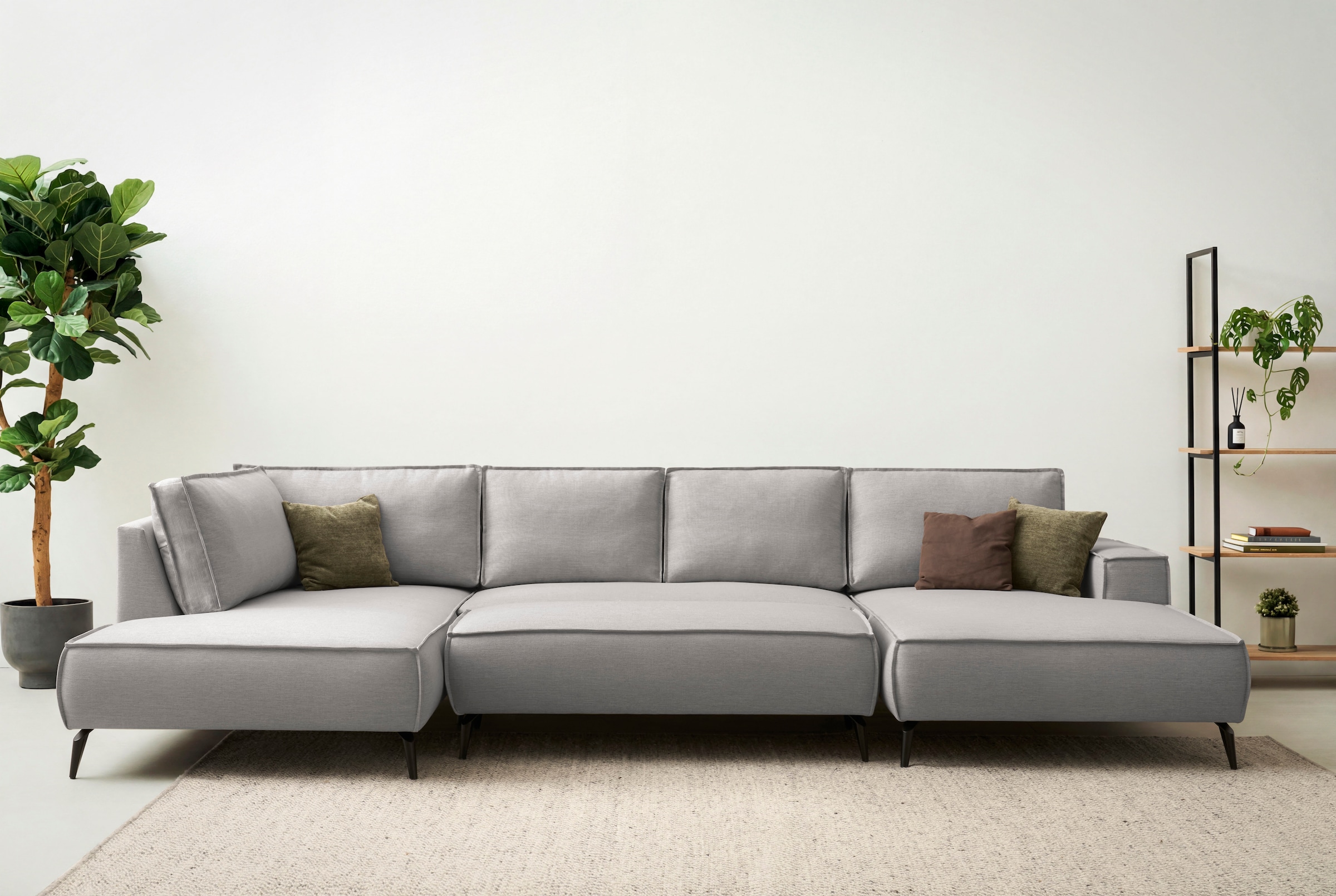 OTTO home Wohnlandschaft »TVINNU Leinenoptik, 354, mit Hocker« Recamiere rechts/links, stellbar zum Schlafsofa (Krokodilverbinder)
