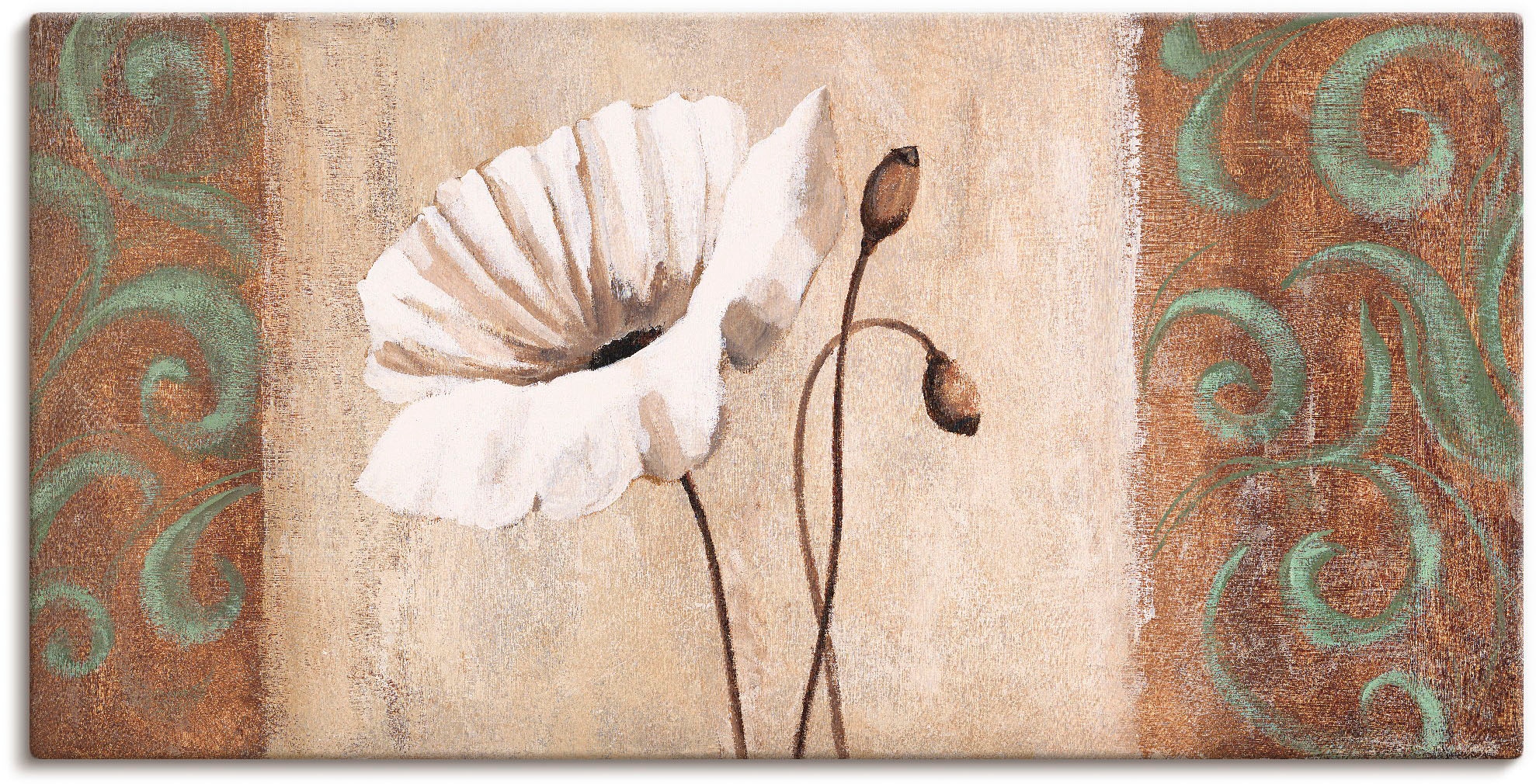 Artland Wandbild "Mohnblumen mit Ornamenten" Blumen 1 Stk. tlg. als Leinwandbild, Poster in verschied. Größen