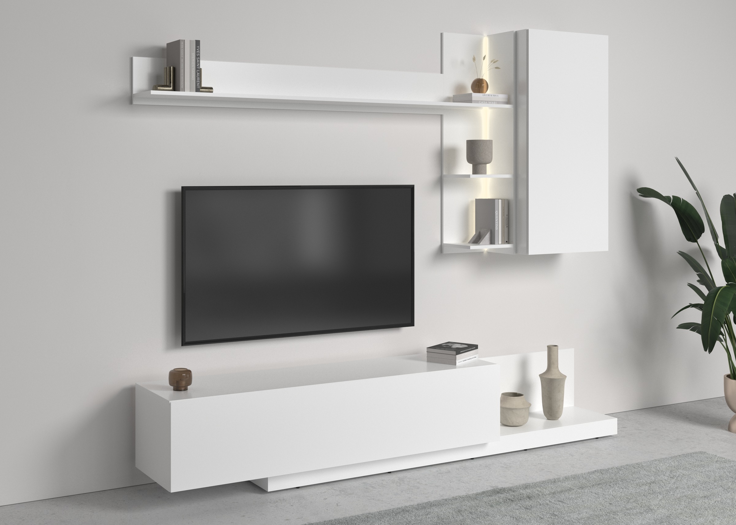 Wohnwand OTTO HOME, weiß, Holzwerkstoff, Wohnzimmer, Kastenmöbel-Sets, "BRISTOL", (4-teilig), inkl. Beleuchtung