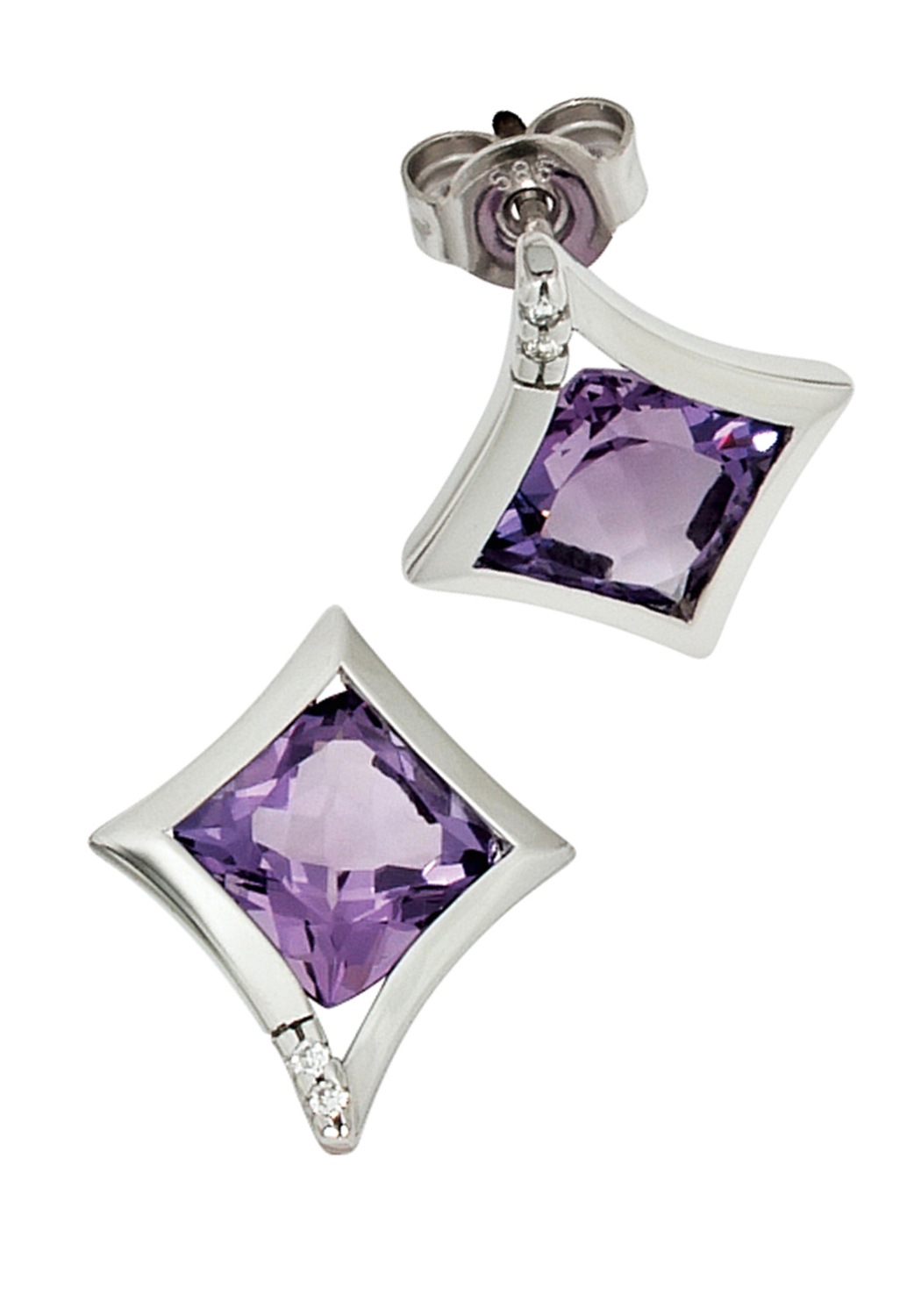 JOBO Paar Ohrstecker »Ohrringe« 585 Weißgold mit Amethyst und 4 Diamanten