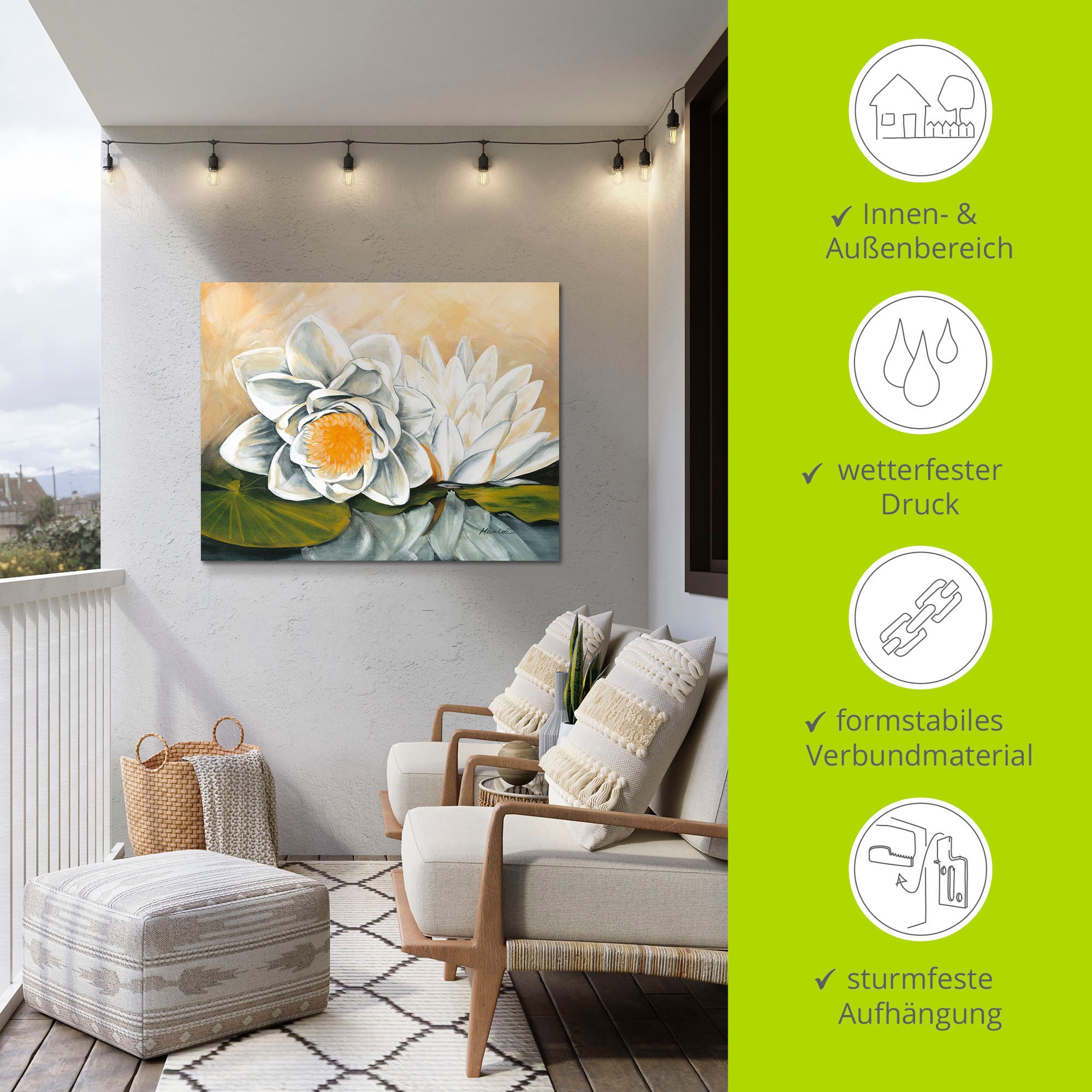 Artland Alu-Dibond-Druck »Seerosen«, Blumen, (1 St.), für Innen- und Außenbereich geeignet, Outdoorbild